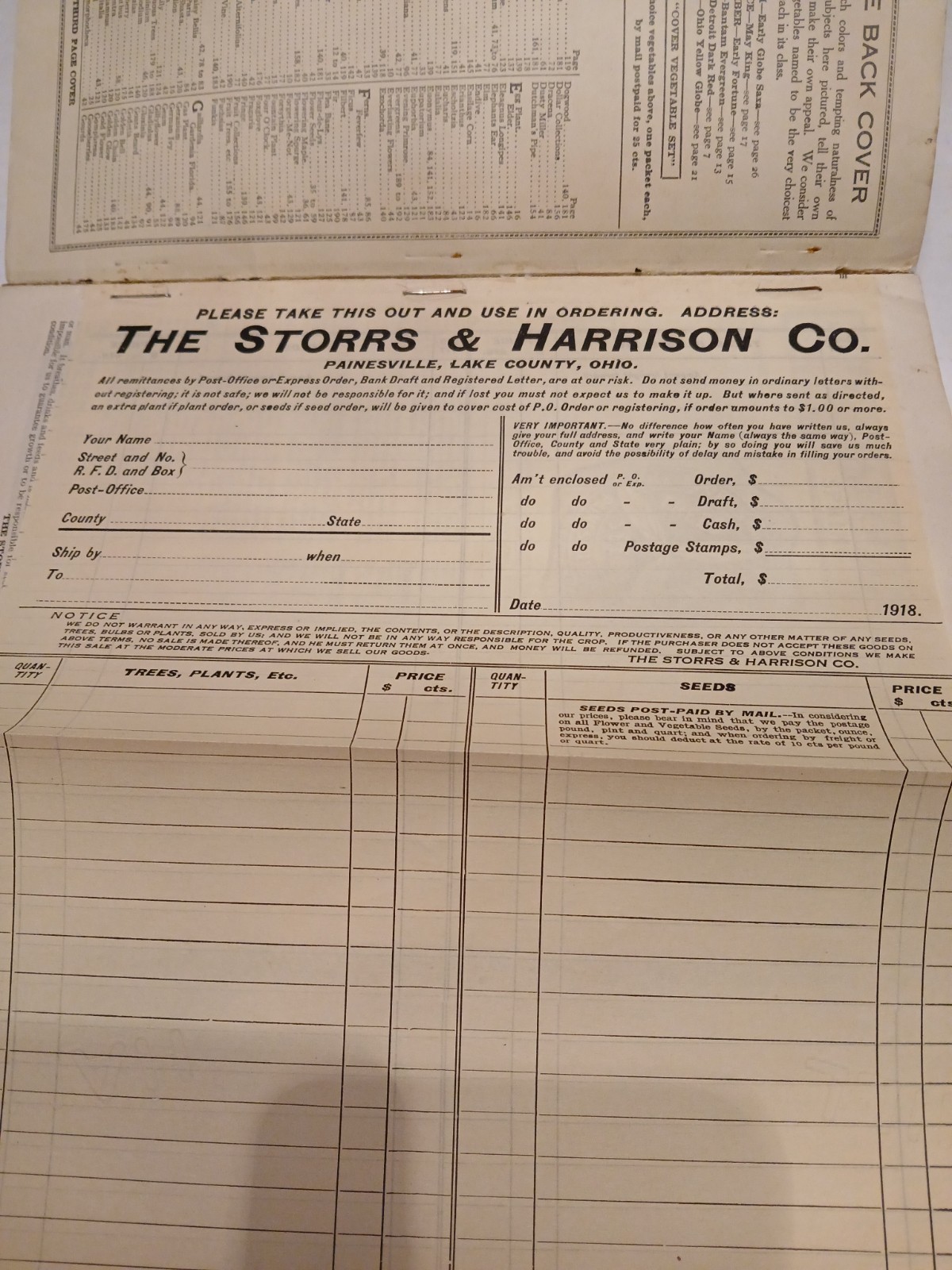THE STORRS & HARRISON CO. SPRING 1918 FLOWER/PLANT CATALOG PAINESVILLE OHIO.