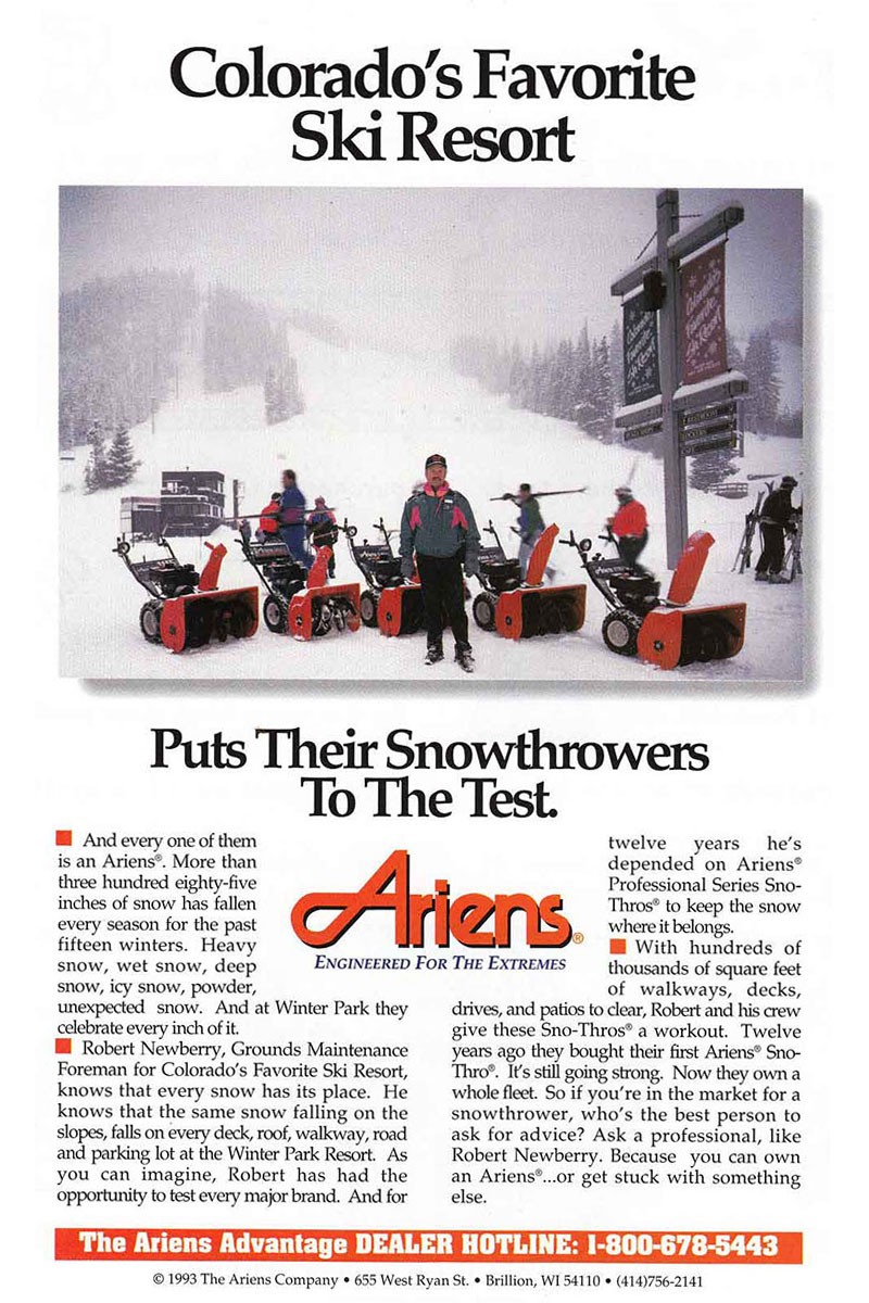1993 Ariens Snowthrowers: Colorado’s Favorite Ski Resort Vintage Print Ad