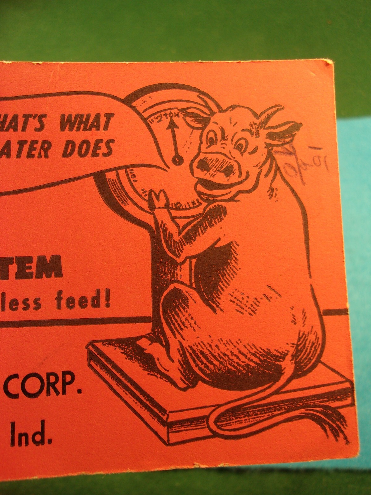 RARE OLD VTG ANTIQUE ADVERTISING CARD: MYERS WATER SYSTEM (PUT WEIGHT ON CATTLE)