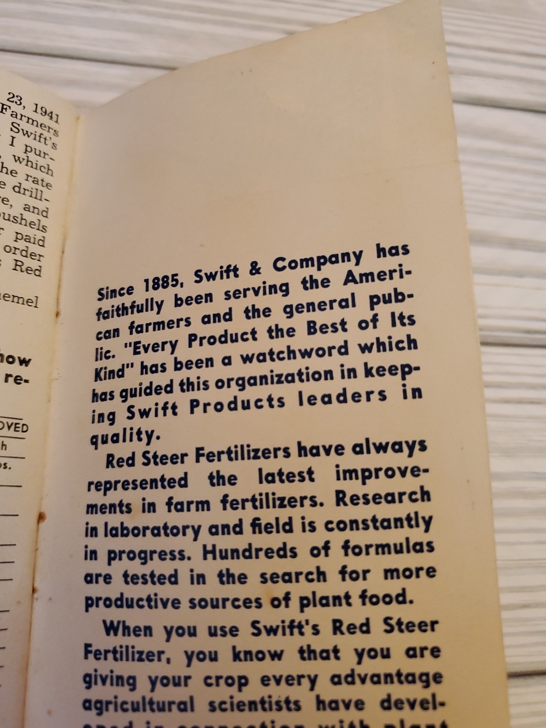 1942 Swift’s Red Steer Fertilizers Guide & Memo Book Unused 3″x5″