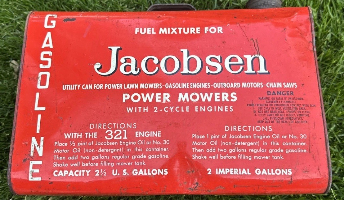 Vintage Jacobsen Metal Fuel Gas Gasoline 2-1/2 Gallon Tank Can Power Mowers
