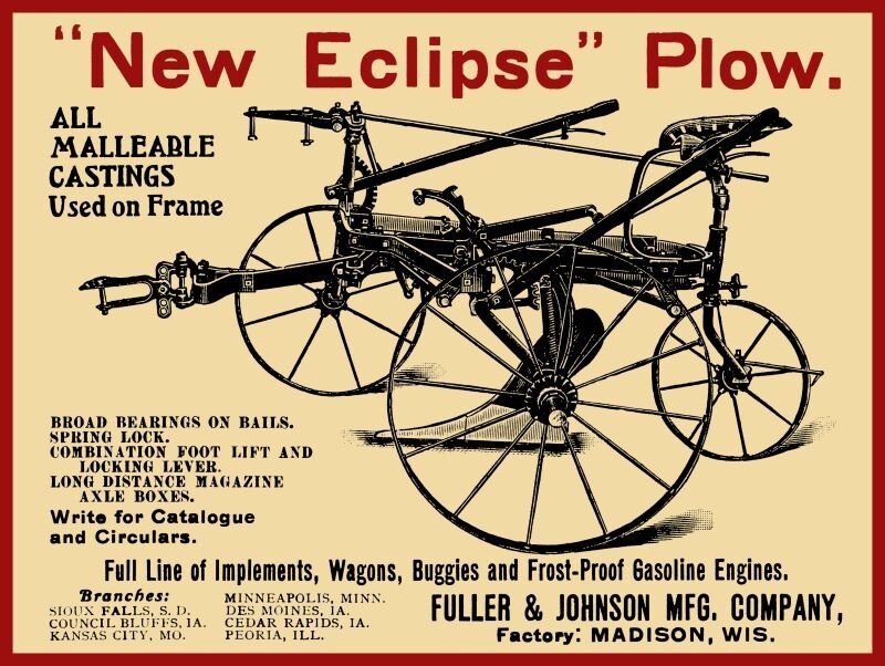 1907 Fuller & Johnson Plow, Madison, WI NEW METAL SIGN: 9×12″ & Free Shipping