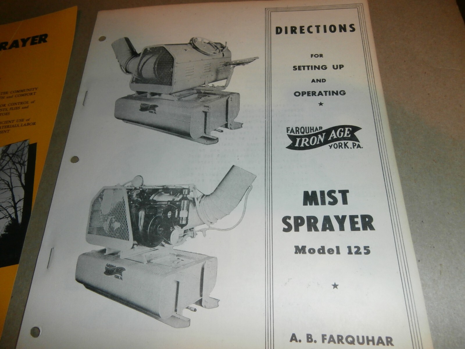 2 Vintage Farquhar Iron Age York PA Super Mist Sprayer Brochures 125 & 40