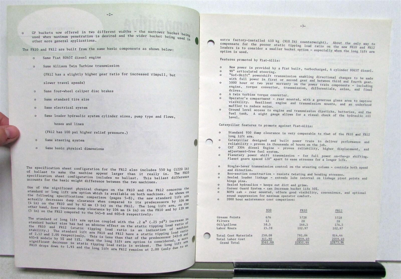 1982 Caterpillar Wheel Loader Fiat Allis Specs Construction Competitive Info