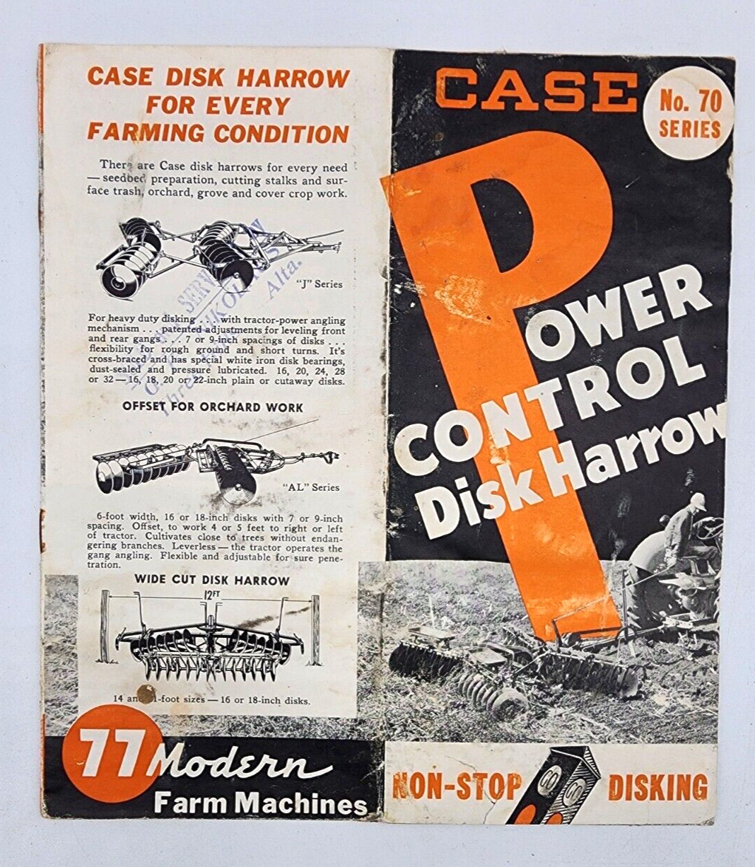 J. I. Case Co 70 Series Power Control Disc Harrow Sales Salesman Brochure 8 Page