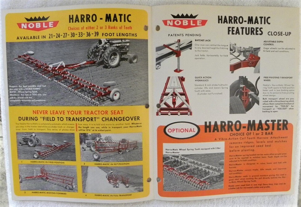 Noble Harro-matic Harrow,IH 1256 Tractor,Farm Equipment Color Dealer Advertising