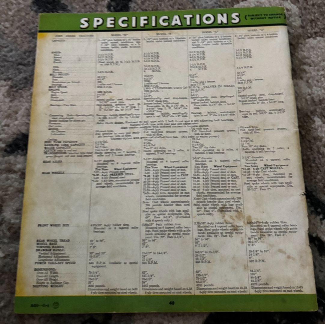 John Deere A B G H Tractor For 1941 Brochure DCPA26