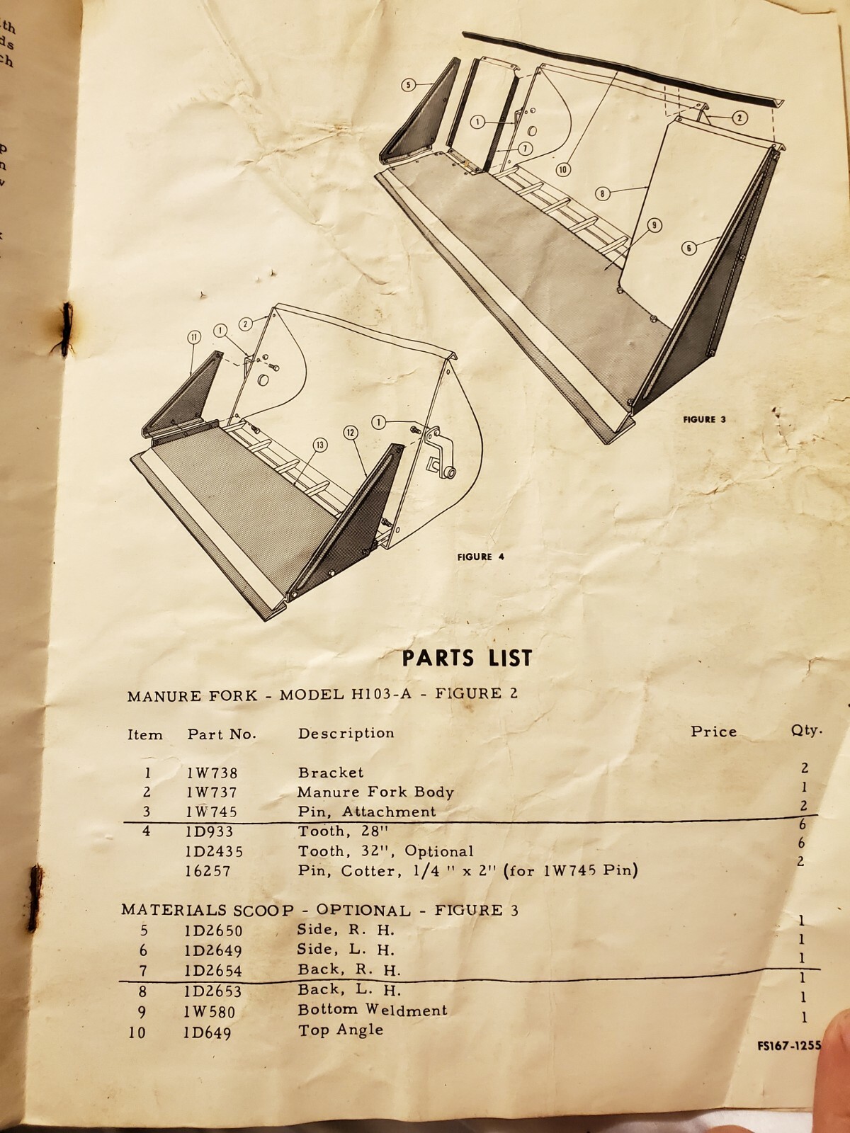Vintage Old FARMHAND Manual F15-A Loader H103 Manure Fork Assembly Instructions
