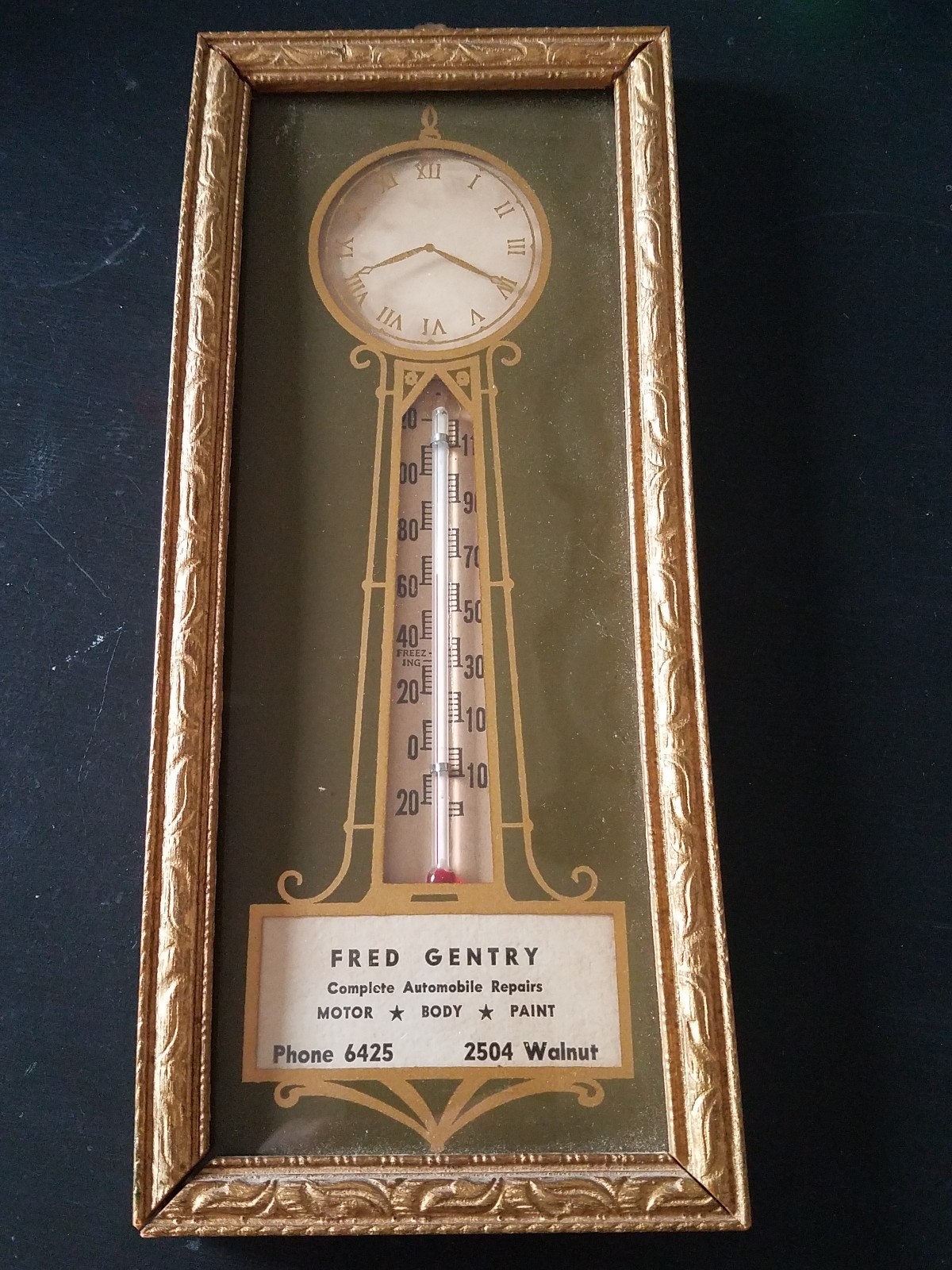 Vintage 1950’s Thermometer Fred Gentry Complete Auto Repair Texas TX Rare Works!