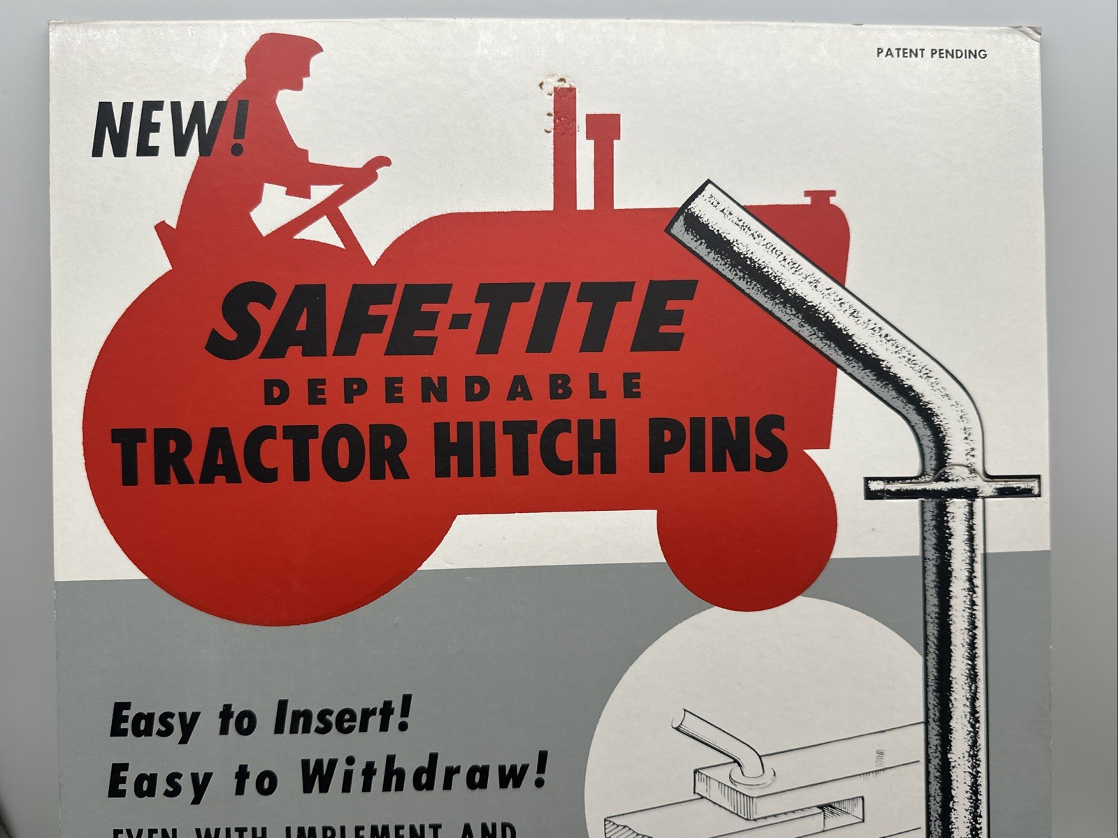 Vintage 1950s Safe-Tite Tractor Hitch Pins Counter Display Sign Farm Gas Oil PA