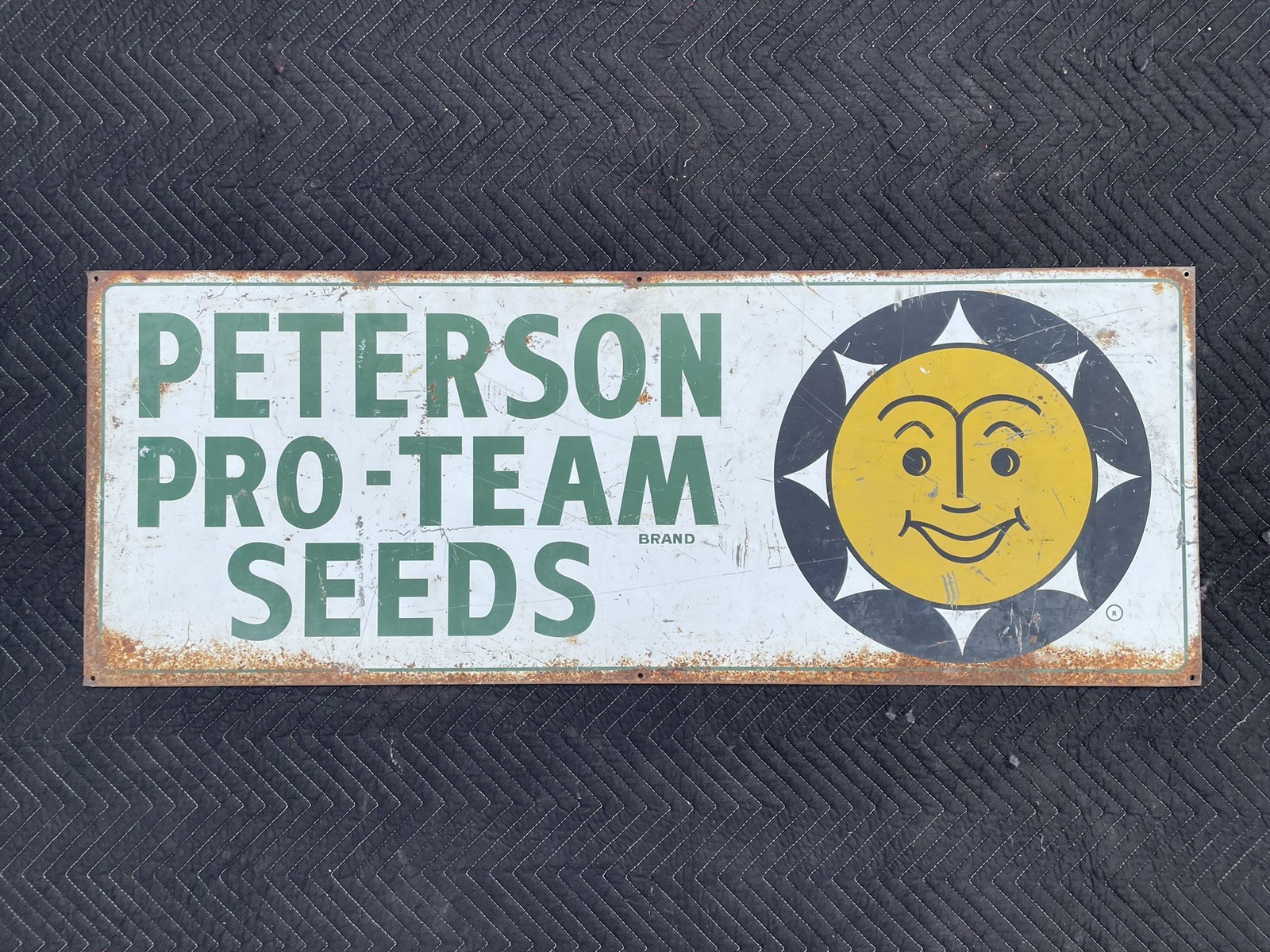 Peterson Pro-Team Seeds Painted Metal Sign 48” x 18” Vintage