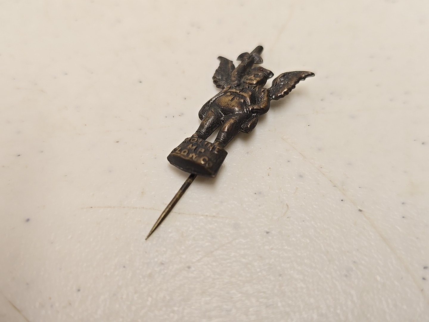 Antique 2″ Moline Plow Co Flying Dutchman Advertising Brass Stick Pin