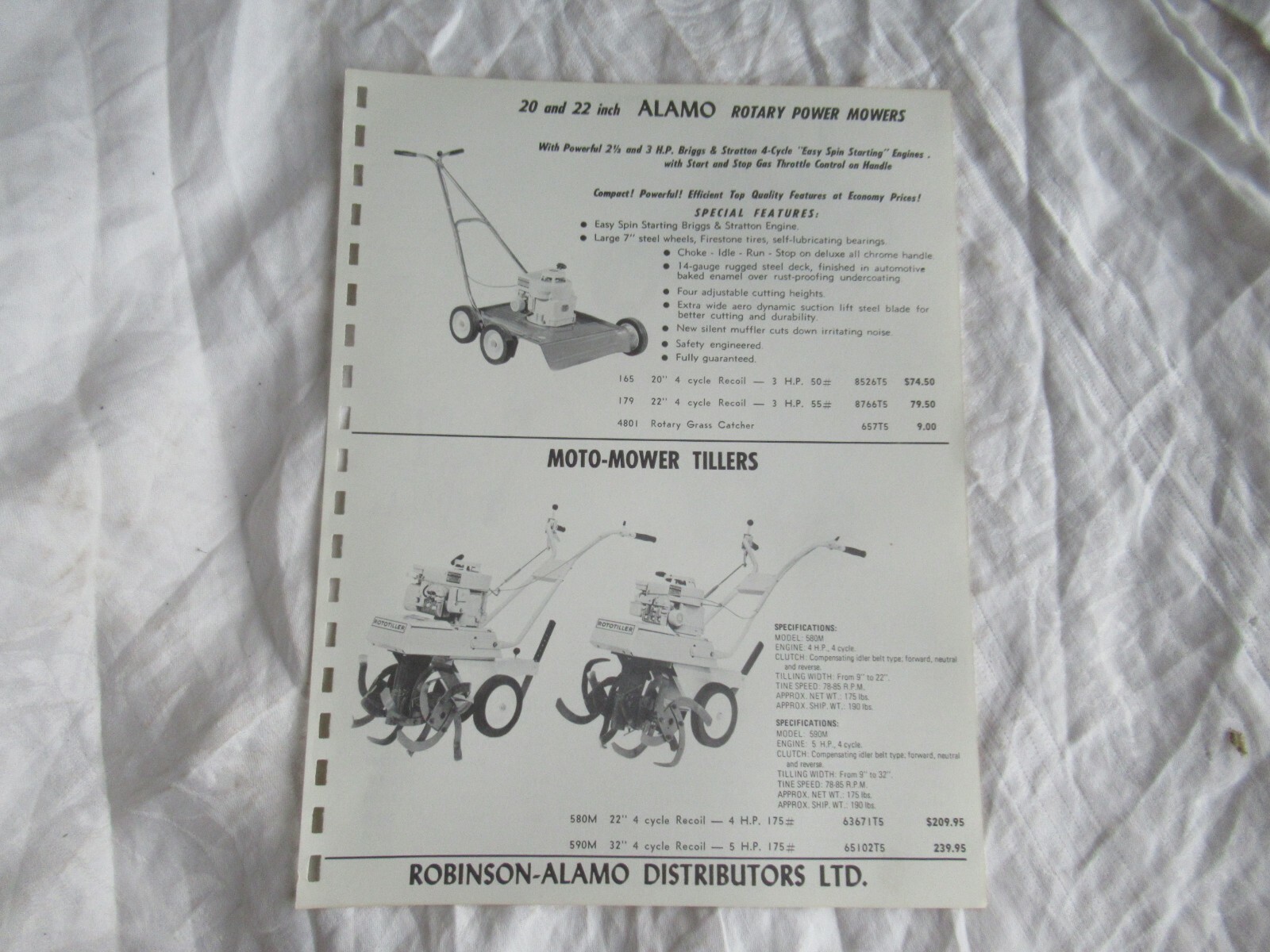Moto mower snow thrower tillers specification sheet brochure