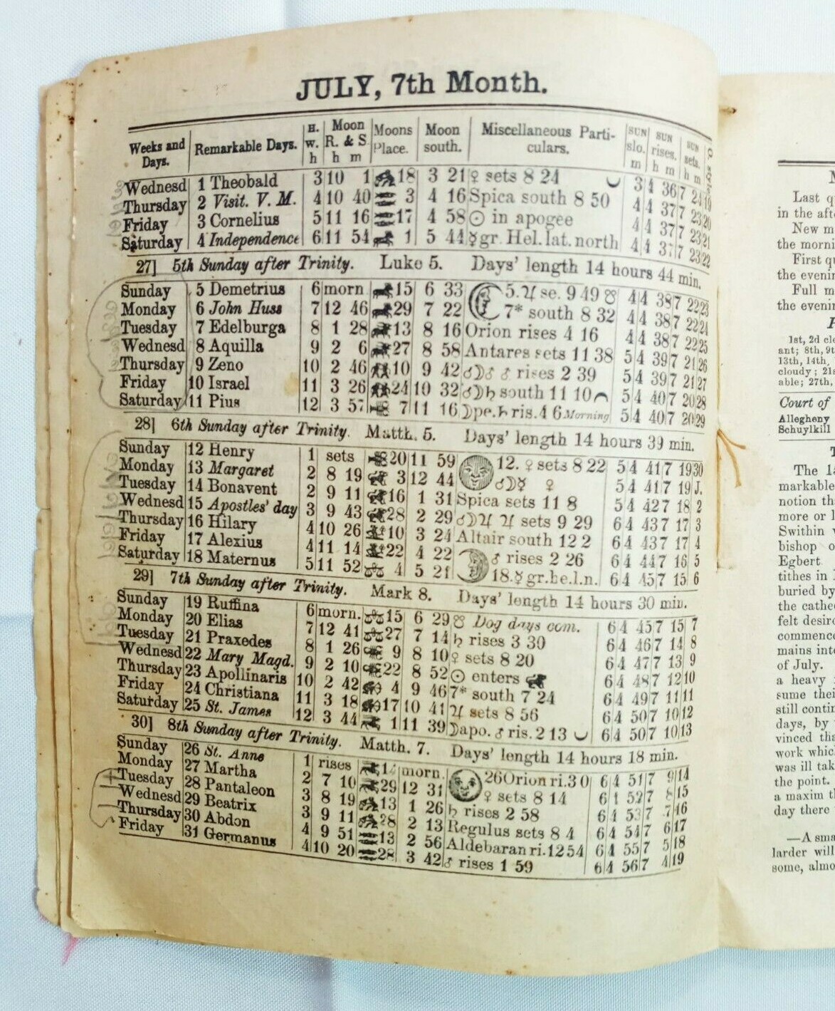 Vintage 1885 John Bear Baer’s Agricultural Almanac Antique Farmers Lancaster PA