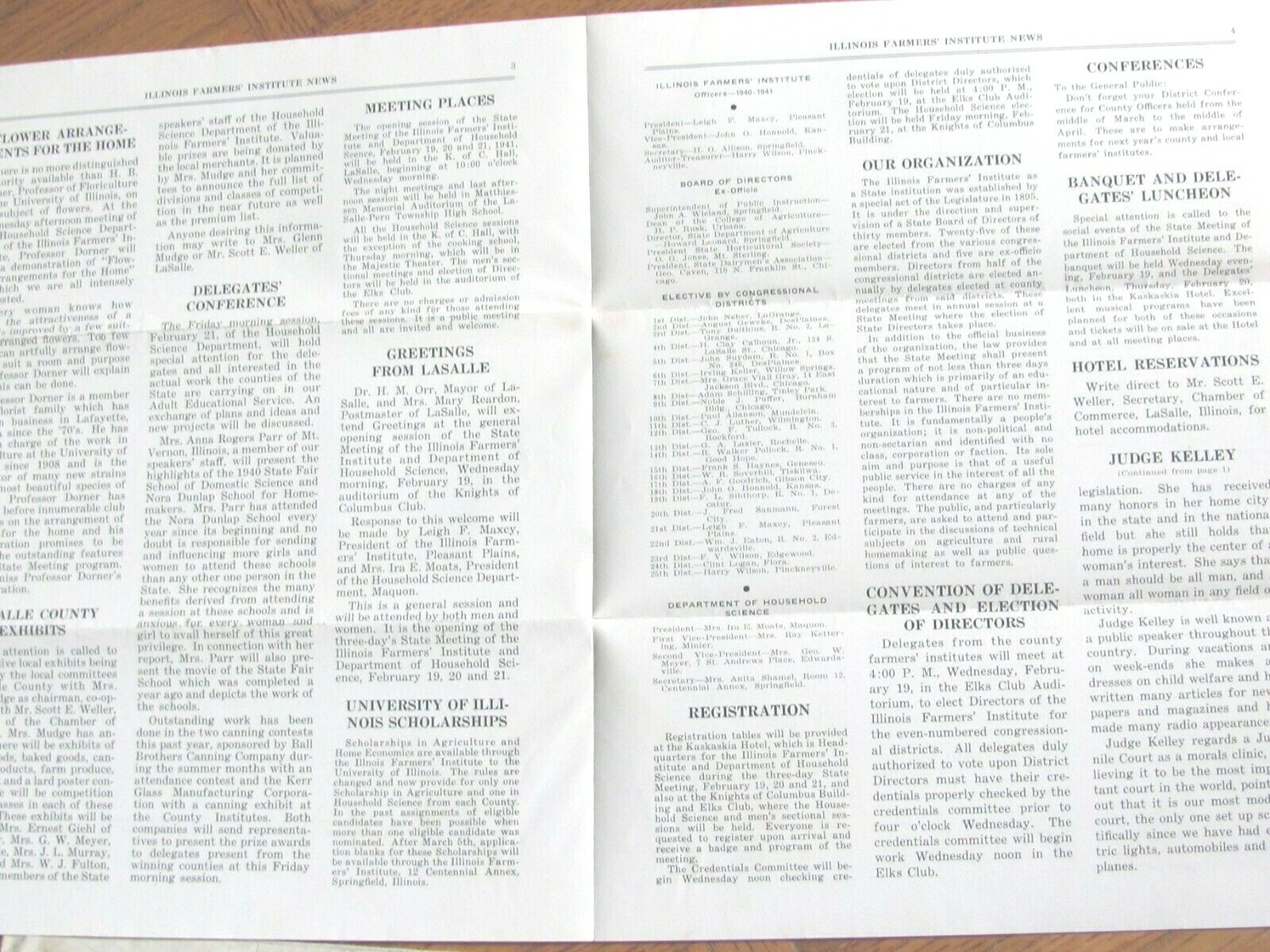 1941 ILLINOS FARMERS INSTITUTE CONVENTION LaSALLE BROCHURE , PROGRAM , CARD