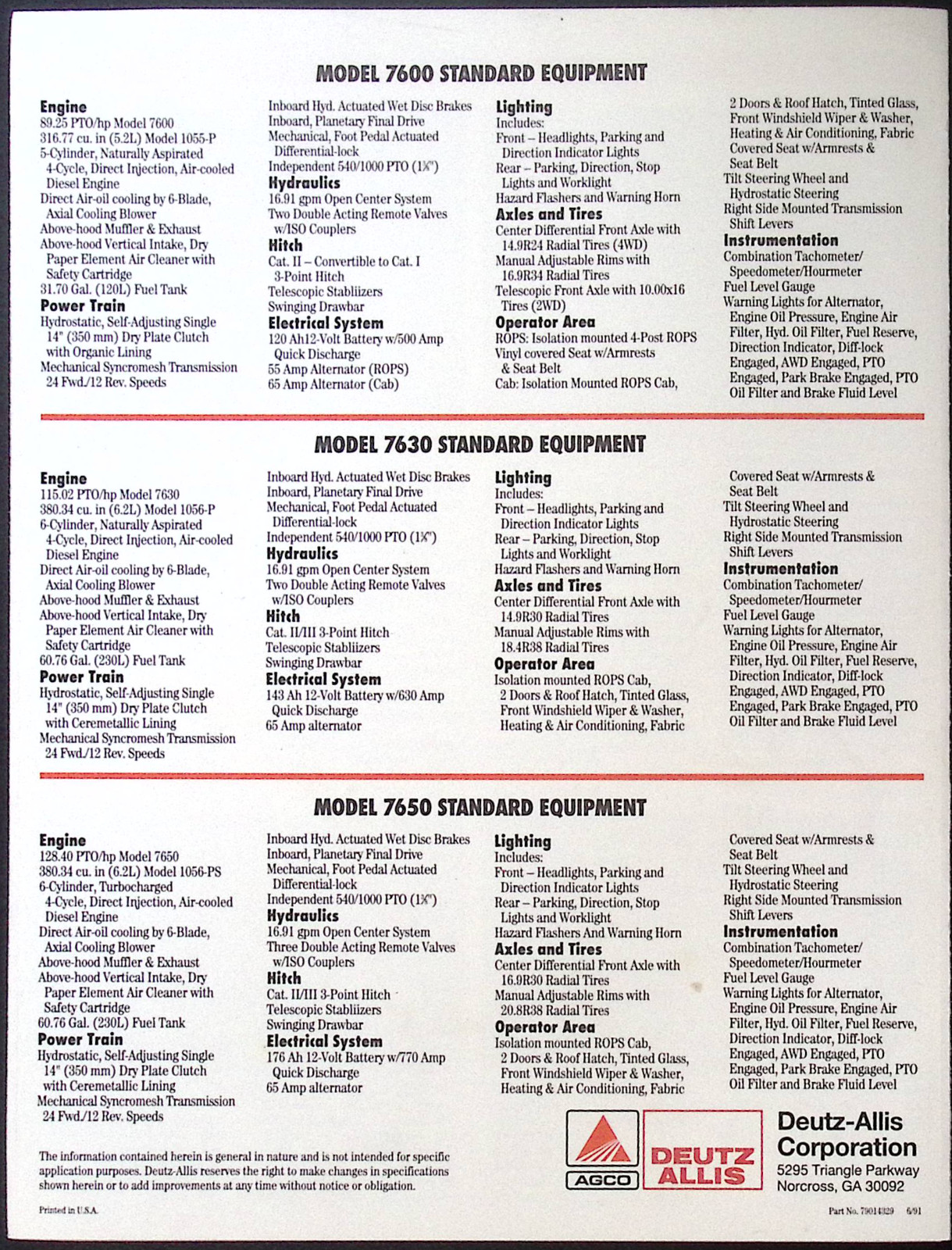 AGCO Deutz Allis Chalmers 7600 7630 765 Brochure FCCA