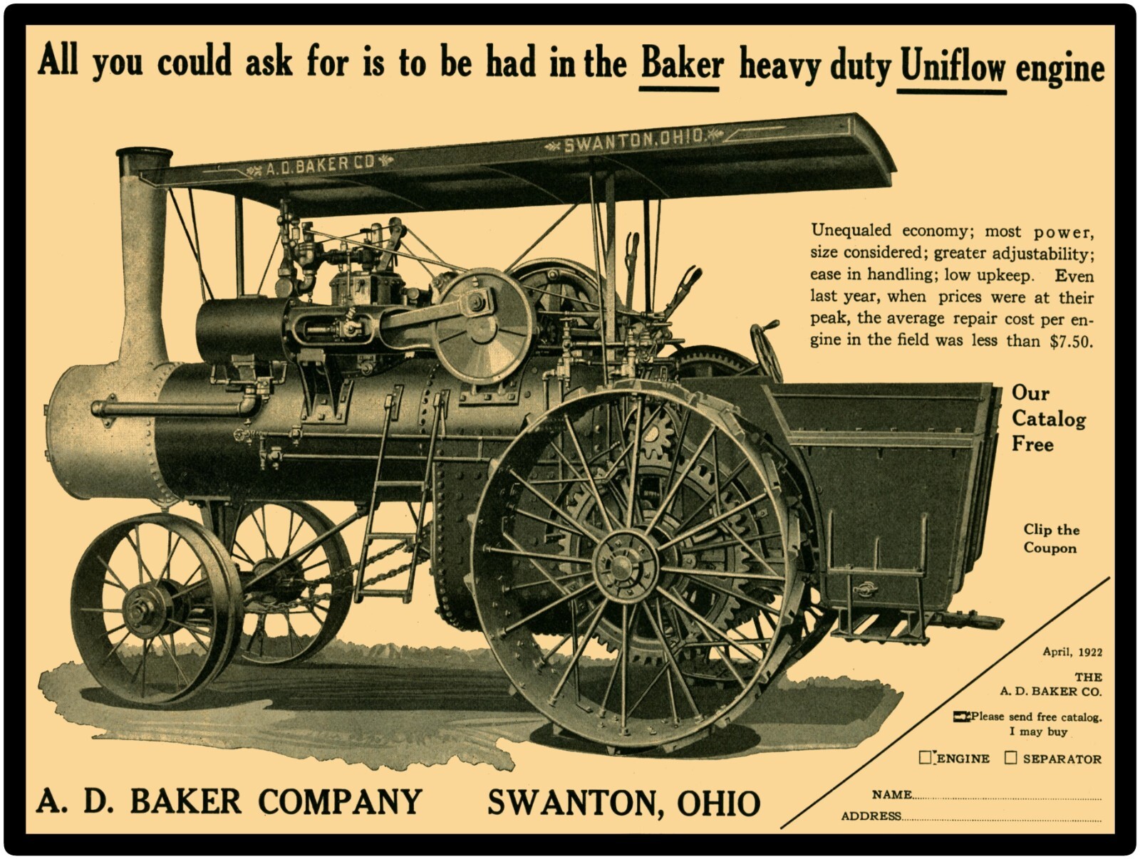 A.D. Baker Tractors of Swanton, OhiO NEW Metal Sign 24″x30″ USA STEEL XL Size