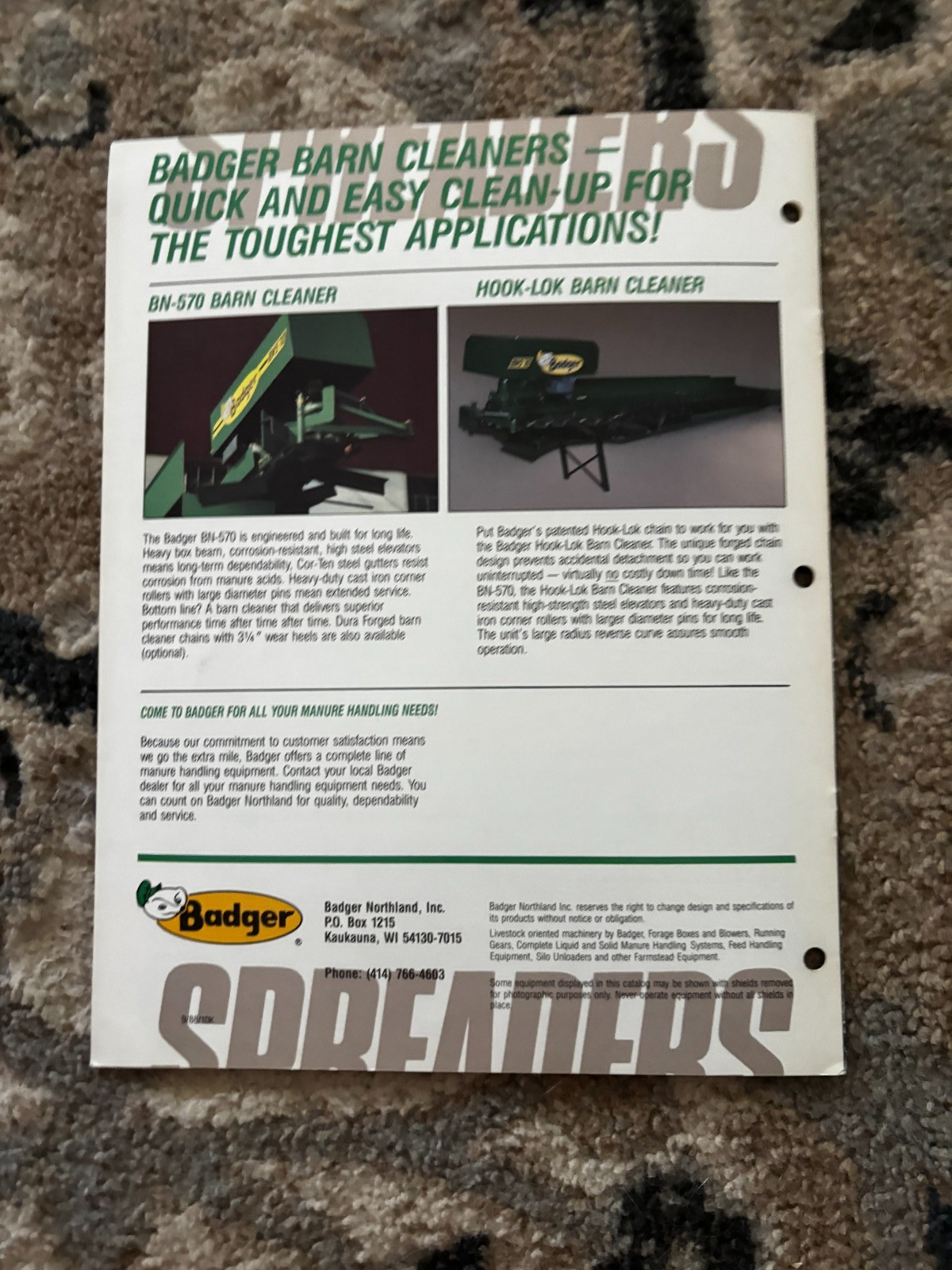 Badger Manure Spreaders For 1988 Brochure DCPA26