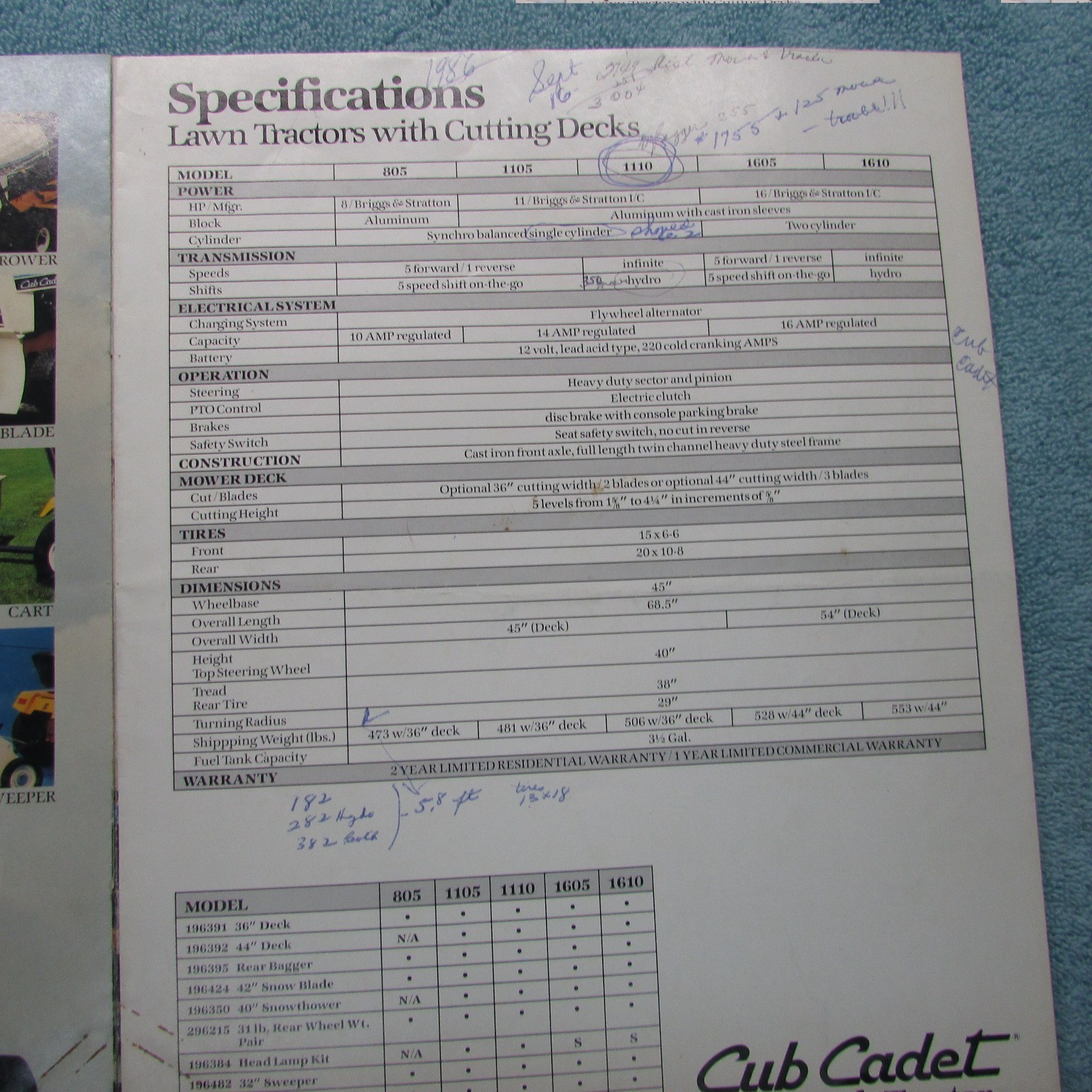 Cub Cadet Brochure: Lawn Tractors 805-1610