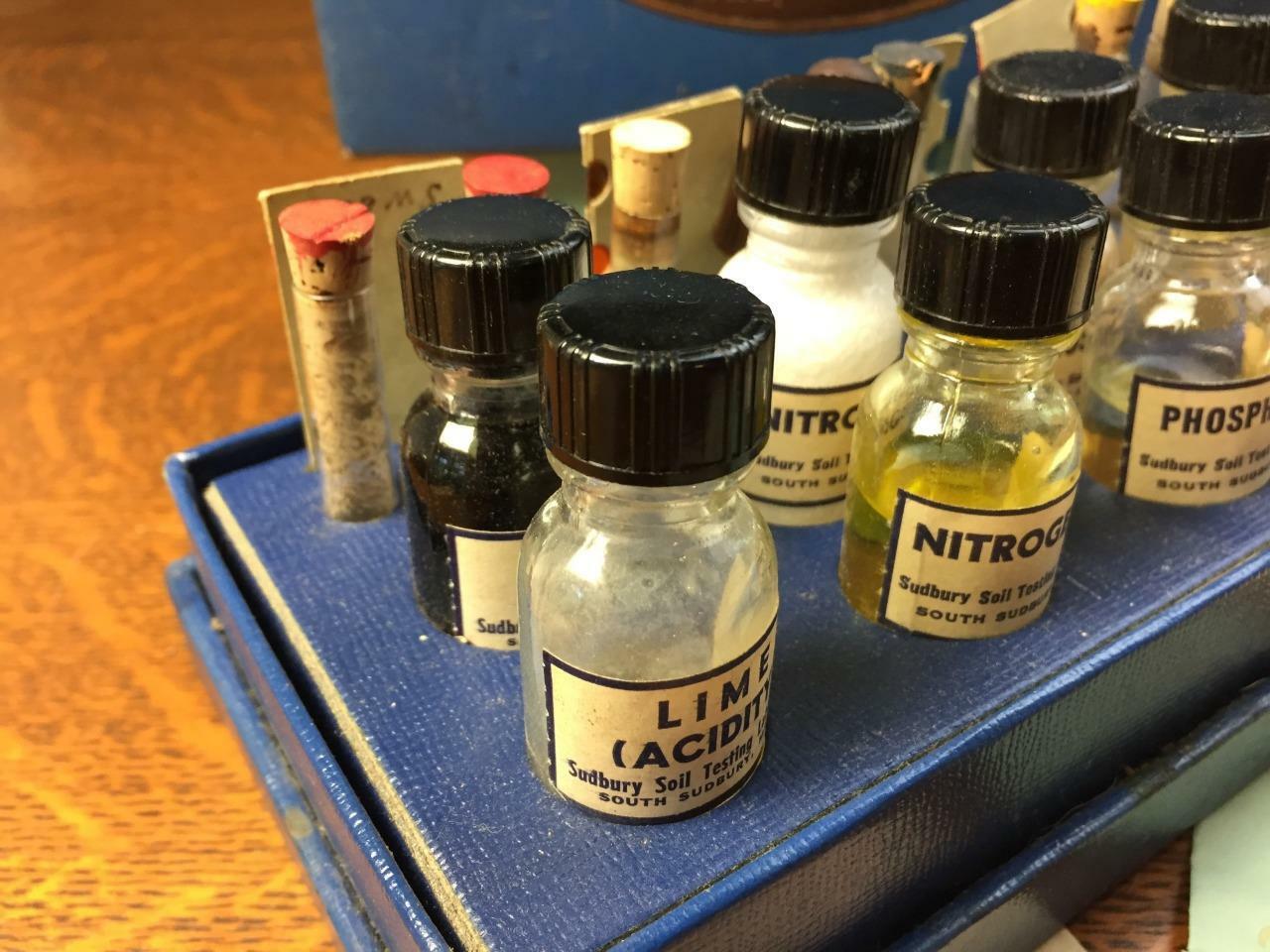 Vintage Sudbury Soil Test Kit Testing Laboratory Glass Tubes Paperwork Boxed Set