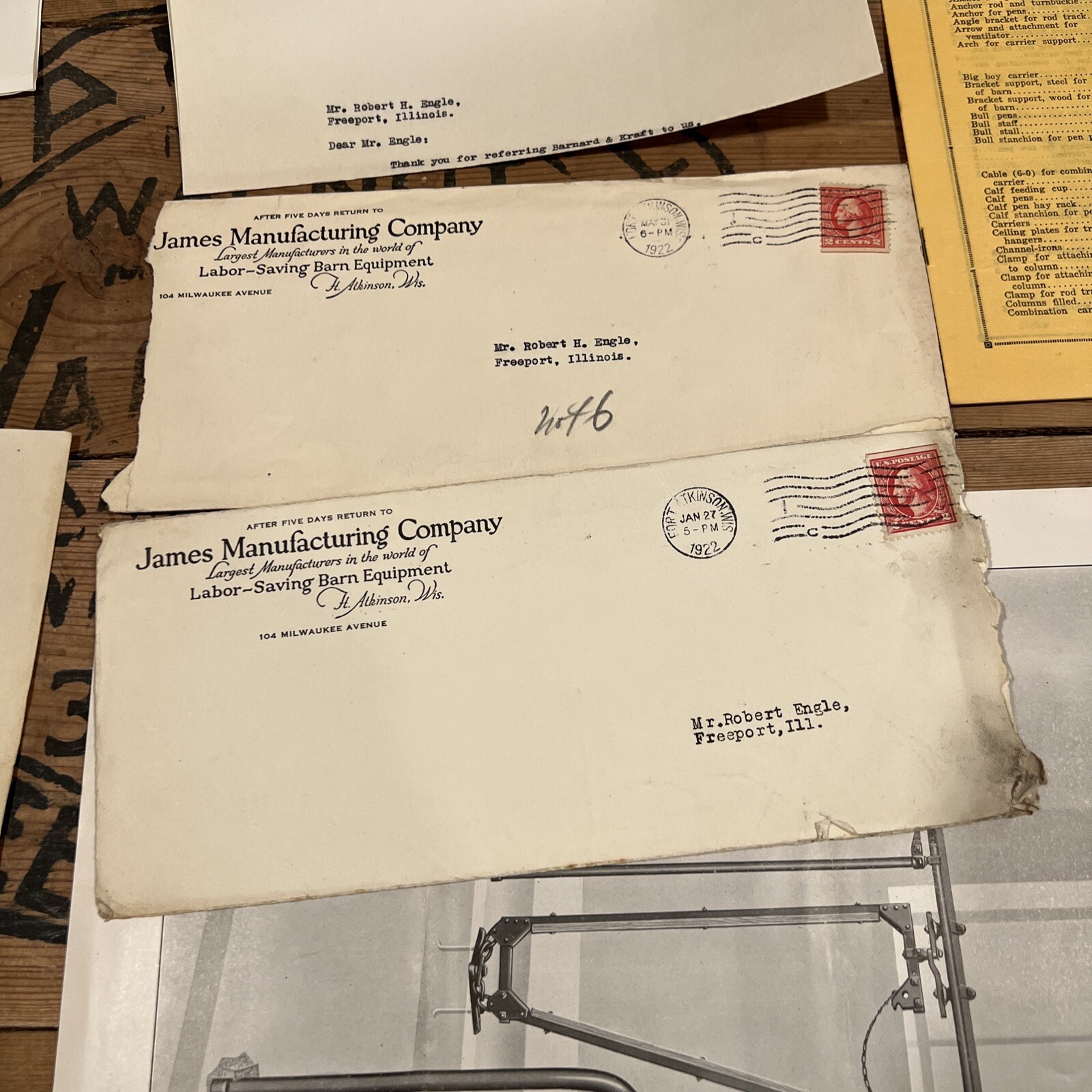 1922 James Mfg Jamesway Paper Lot Brochures Letterheads Appleton WI Elmira NY