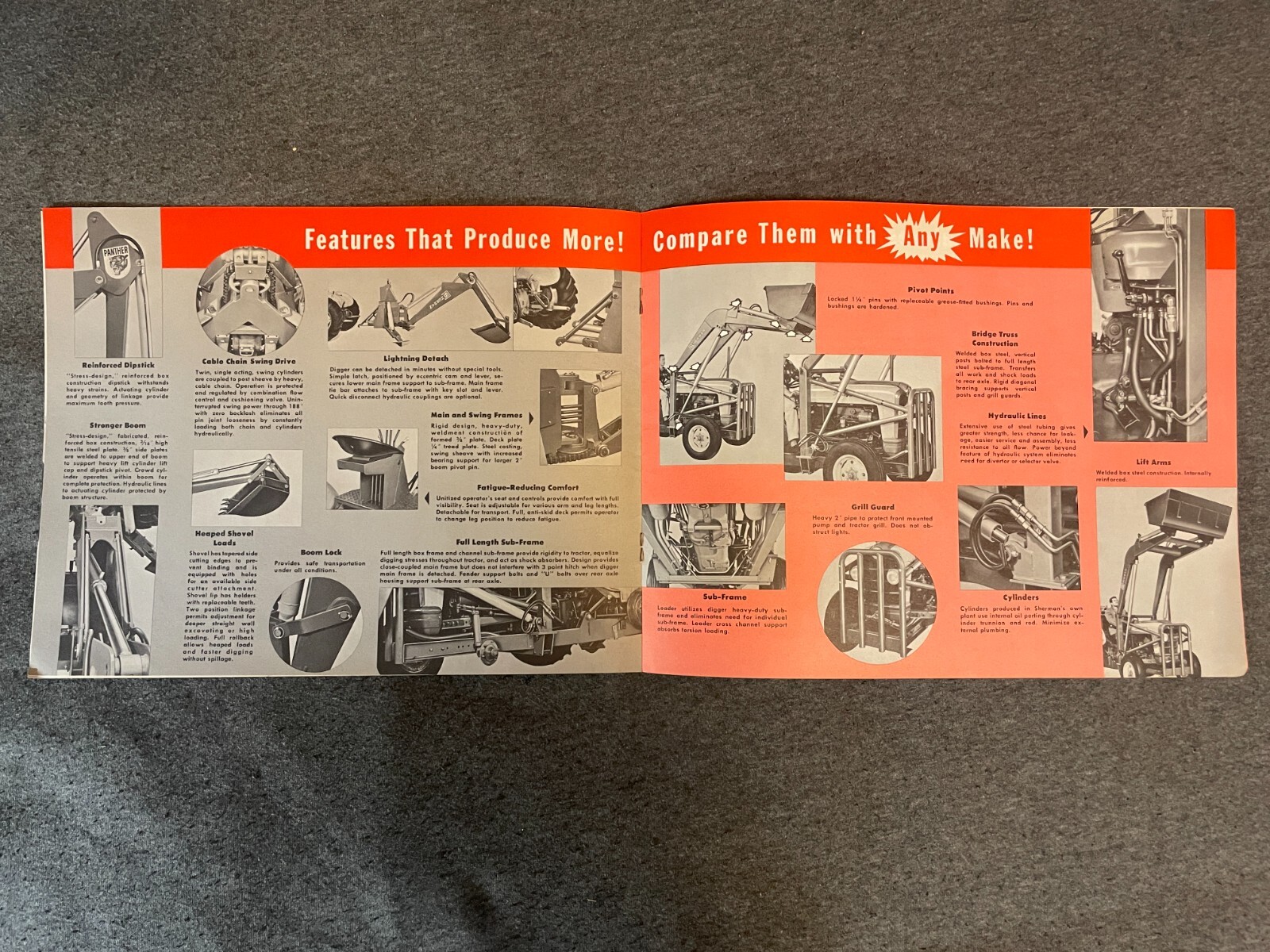 1950’s Sherman Products Panther Loader Tractor Brochure Vintage 8 Pages