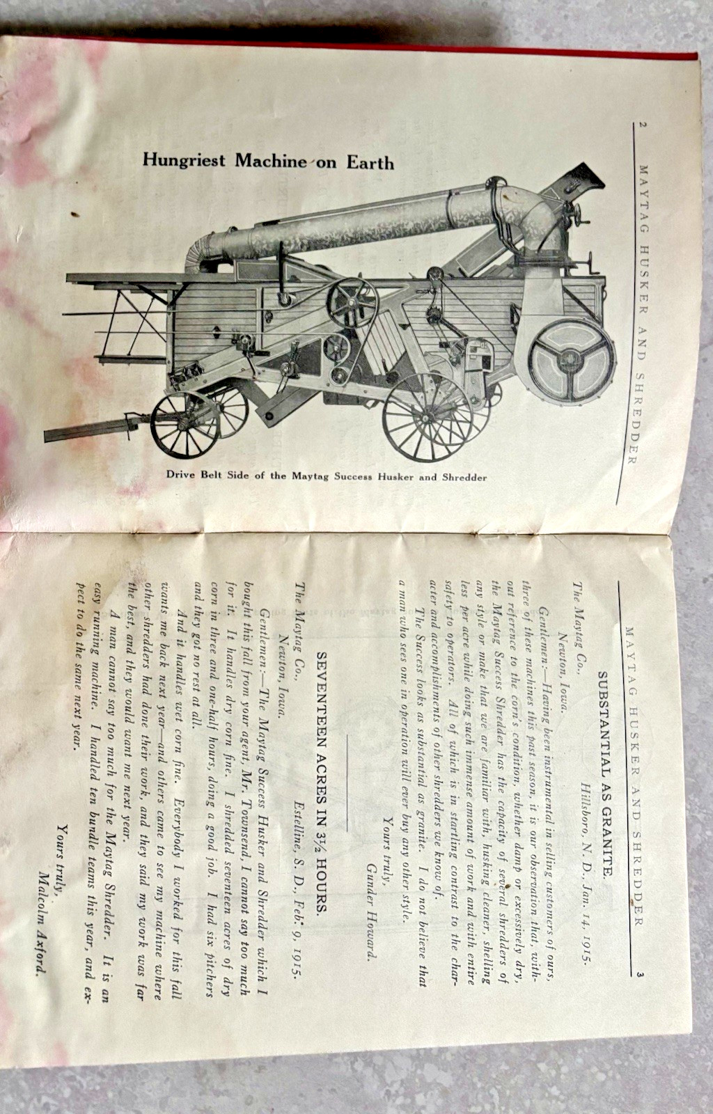 1915 Advertising Brochure Evidence Maytag Husker & Shredder Testimonials