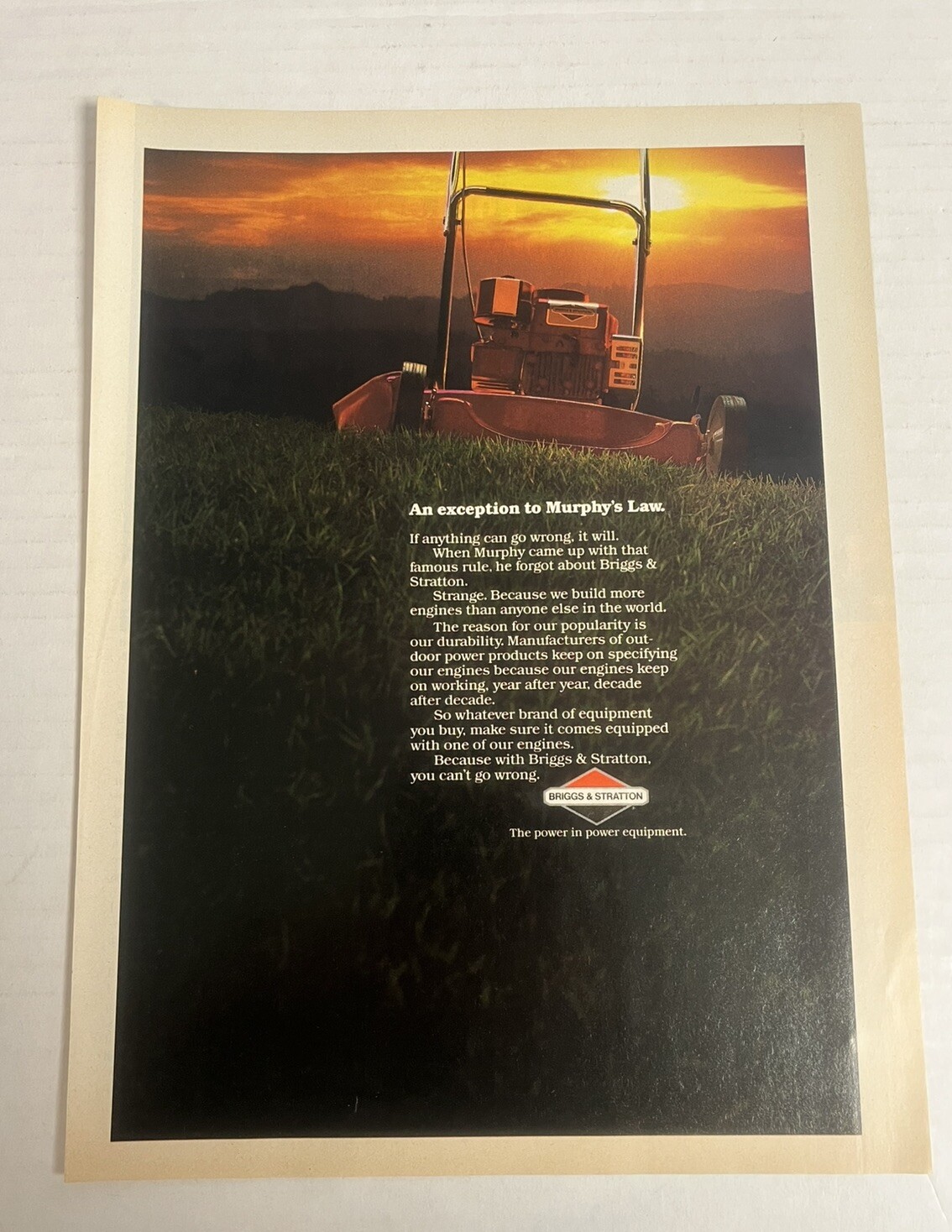 1984 BRIGGS & STRATTON Magazine Ad – An Exception To Murphy’s Law.