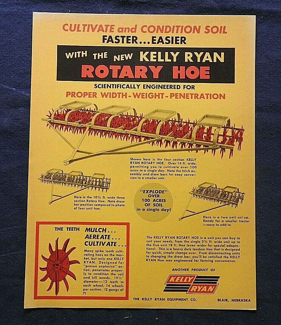 1950s Kelly-Ryan Rotary Hoe Hoes Sales Brochure Blair NE Nebraska Farm Implement