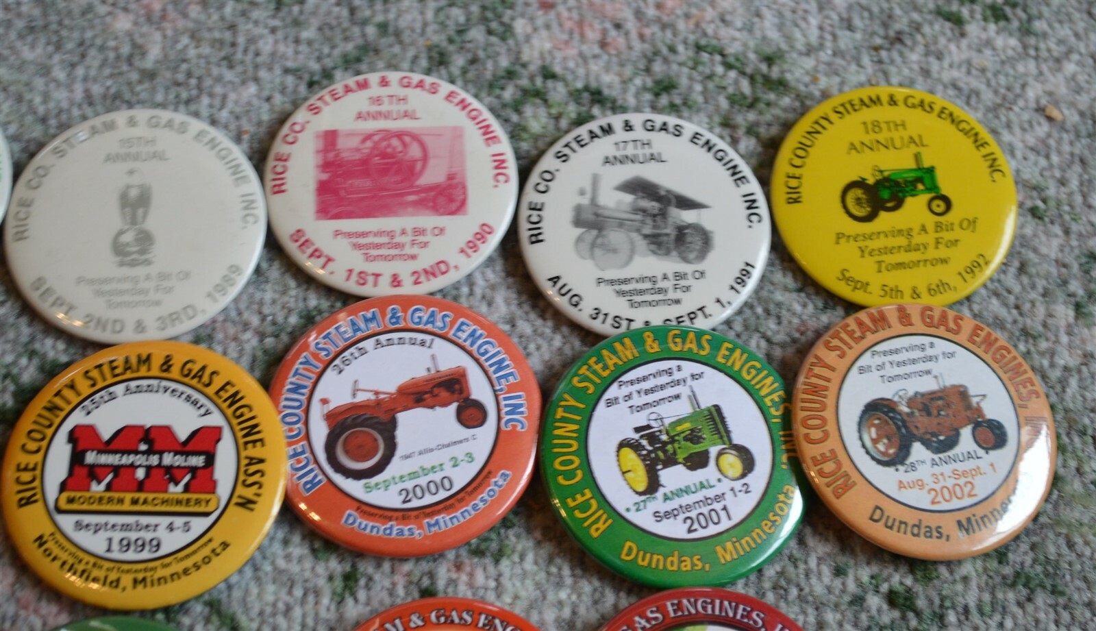 23 different Rice County Steam & Gas Engines Tractor Buttons 1976-2011