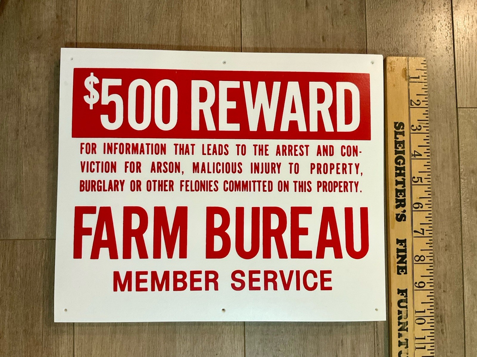Farm Bureau Member Sign $500 Reward Plastic 12×10 New Old Stock