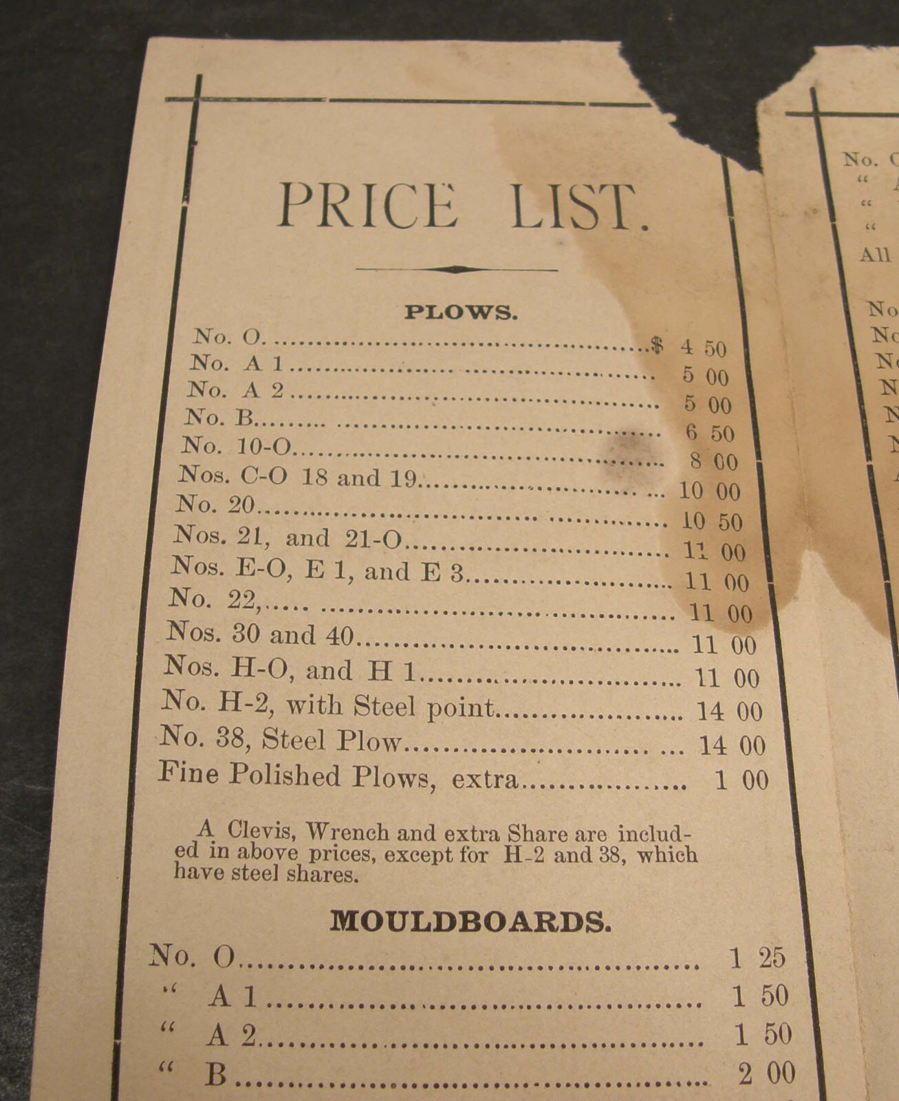 ANTIQUE 1883 PRICE LIST OLIVER AGRICULTURAL PLOW WORKS SOUTH BEND INDIANA
