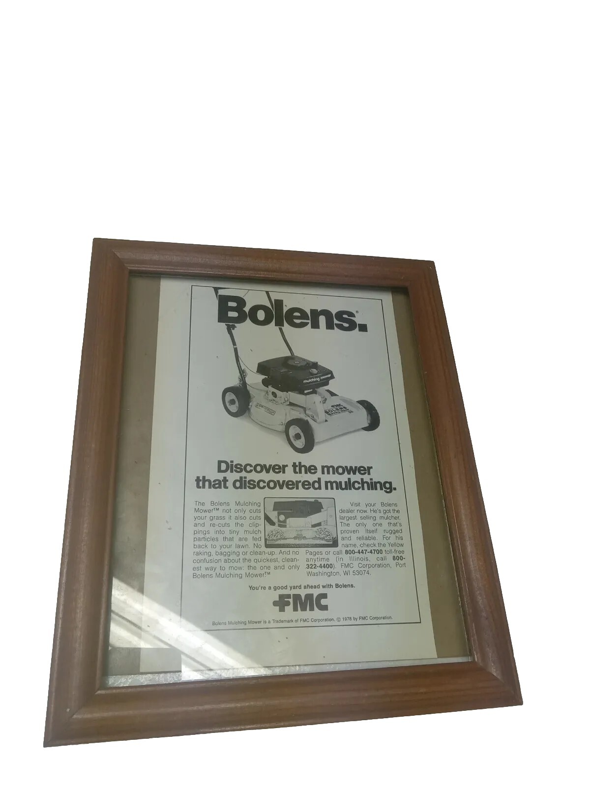 Bolens Mulching Lawn Mower Print Ad 1970s In Vntge 8×10″ Frame A Good Yard Ahead
