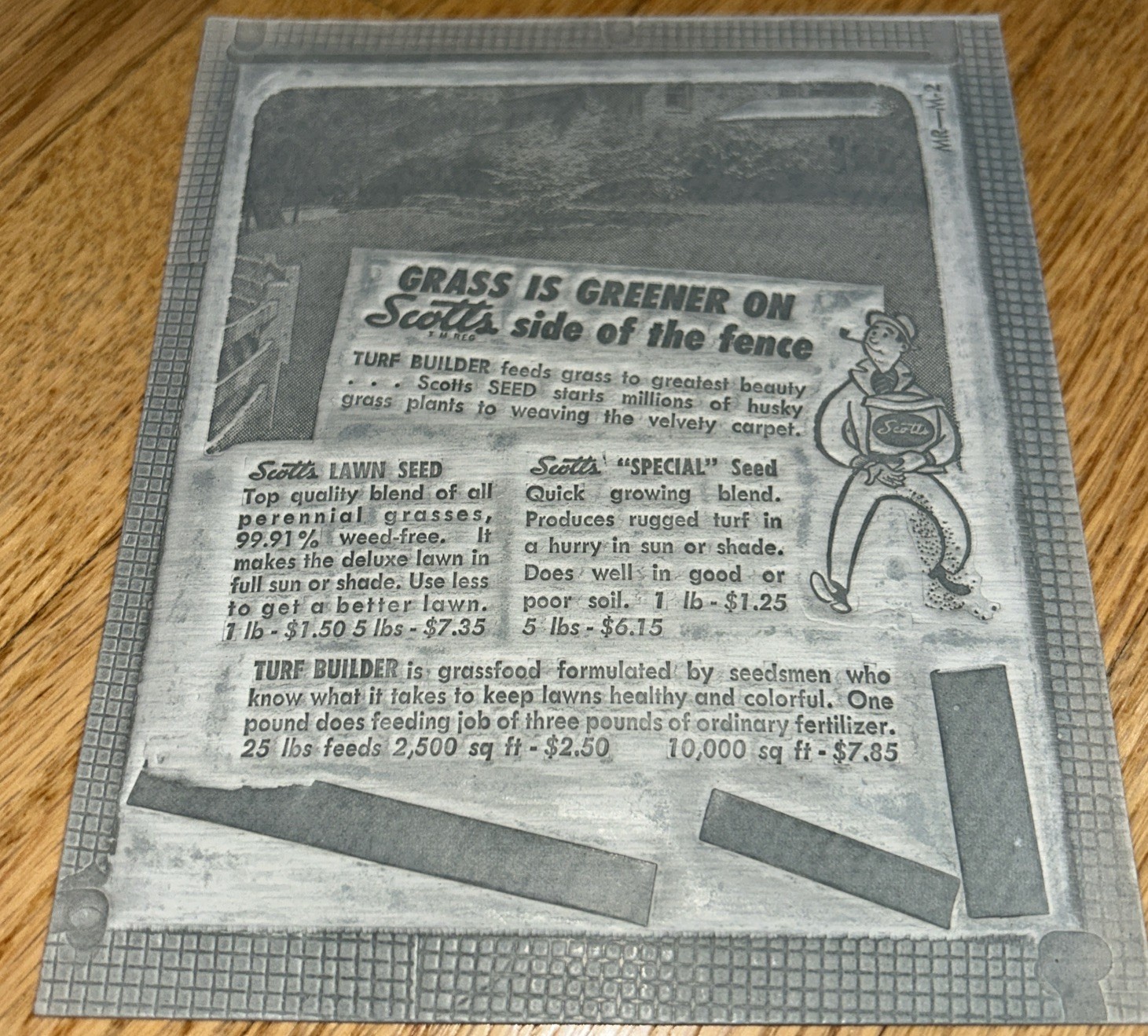 1940s O.M SCOTT & SONS CO Newspaper Mat Ad SCOTT’S GREEN GRASS Marysville OHIO