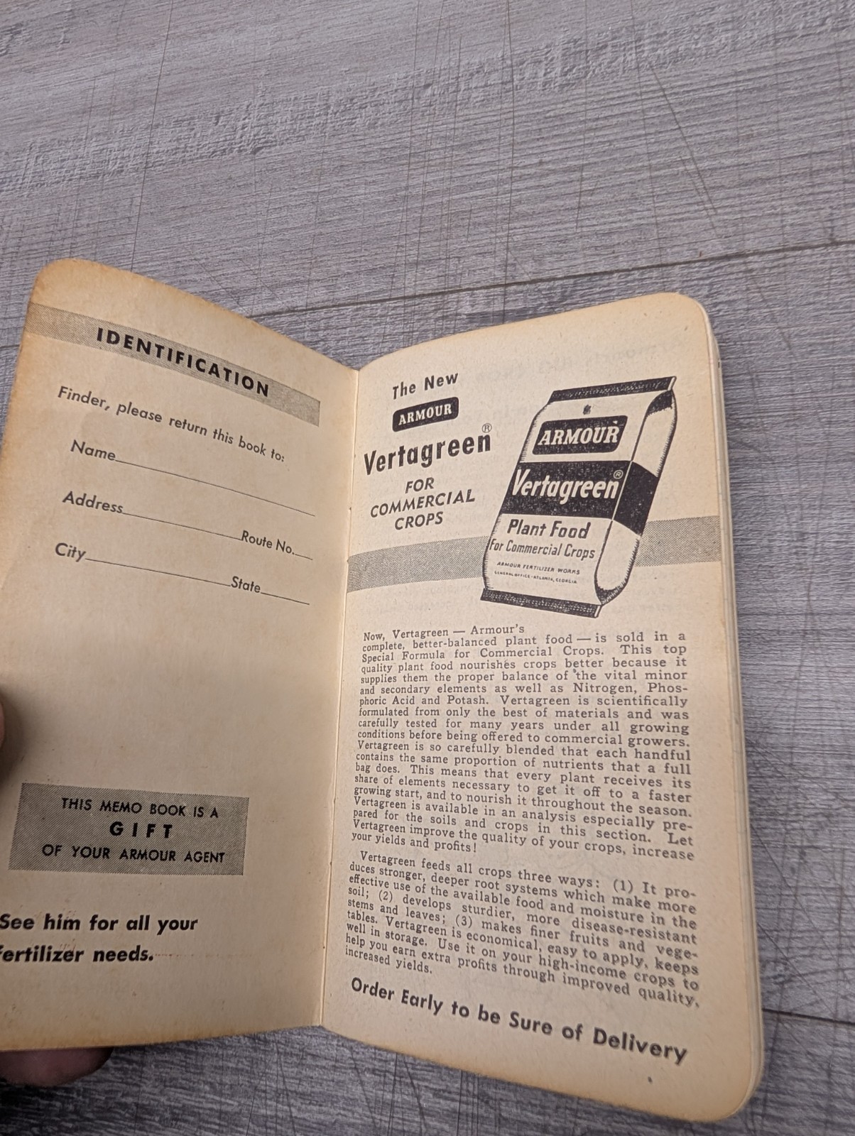 1952-1953 Armour’s Fertilizer & Vertagreen Plant Food Pocket Notebook Calendar