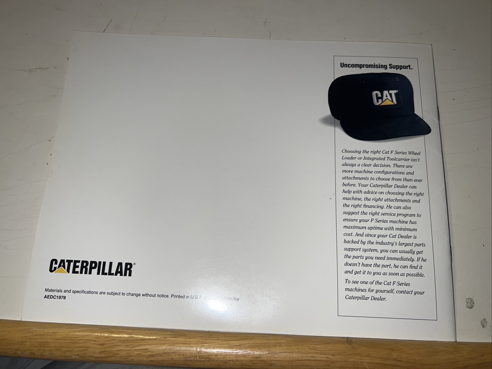 Cat F Series Wheel Loader Sales Brochure Caterpillar 1993 10 Pages DF