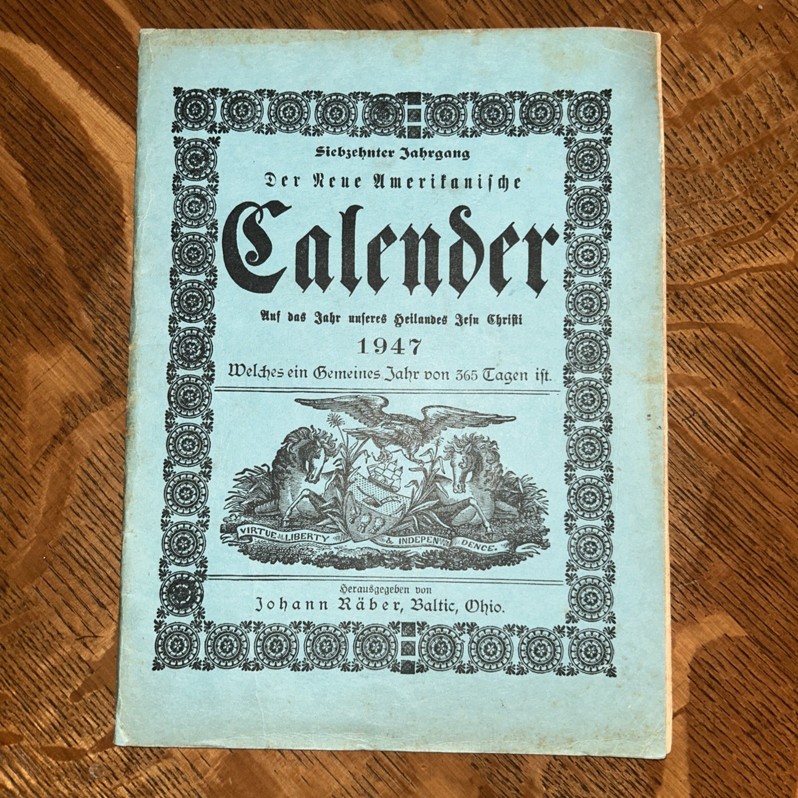 Vintage 1947 Johann Raber Baltic Ohio Agricultural Almanac German Amish