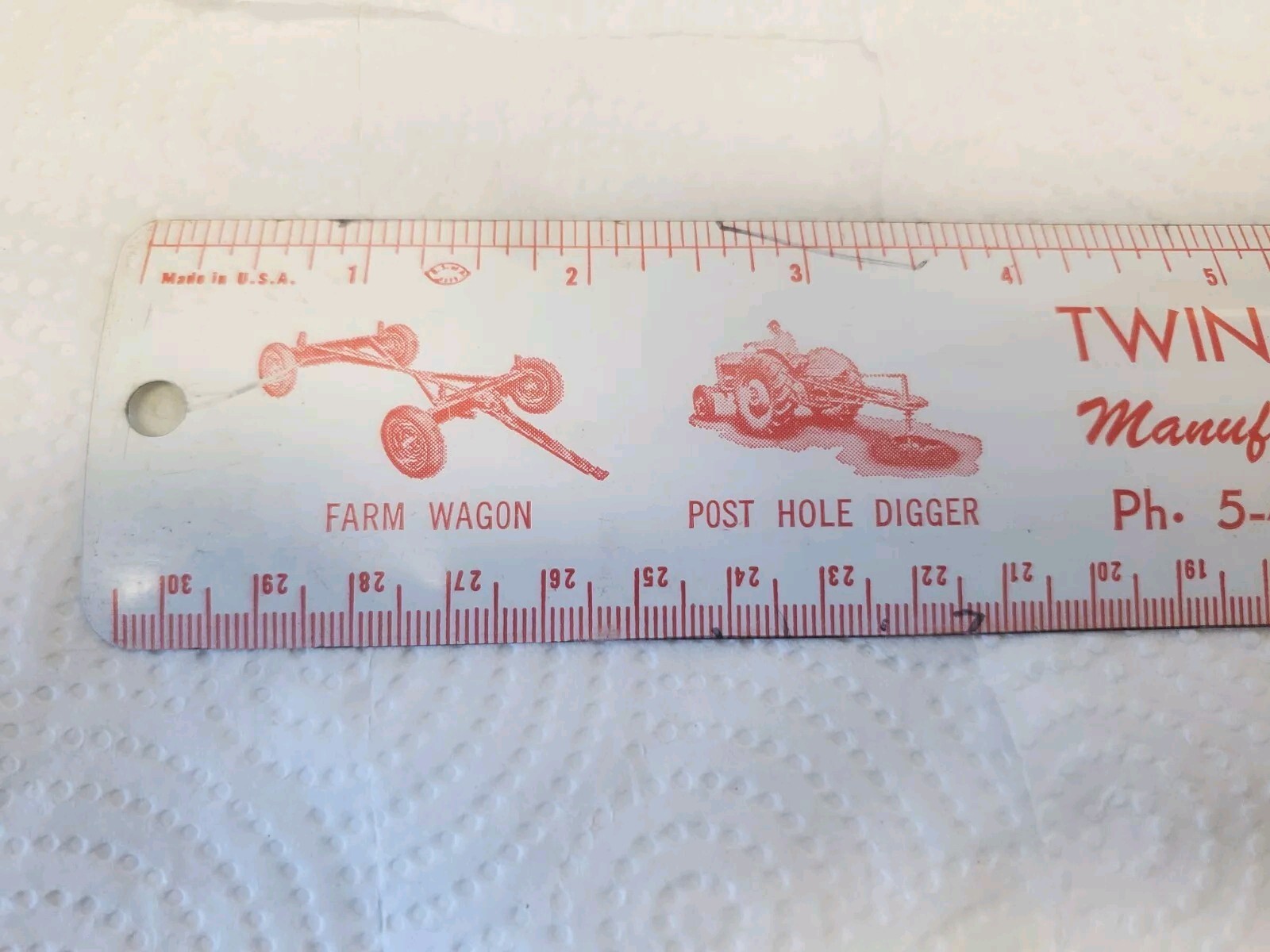 12″ Metal Ruler Twin Draulic Laurens Iowz Farm Wagon Loaded Post Hole Digger