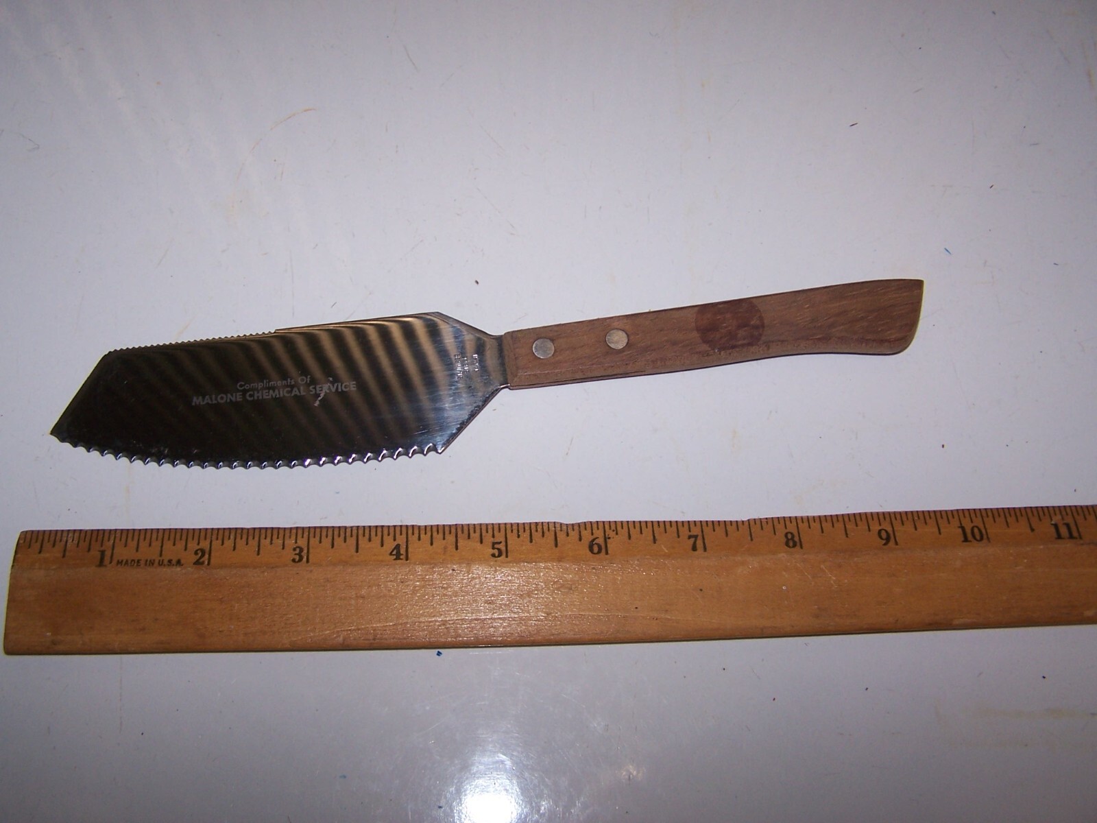 Vintage MALONE CHEMICAL SERVICE Wood Handled Knife