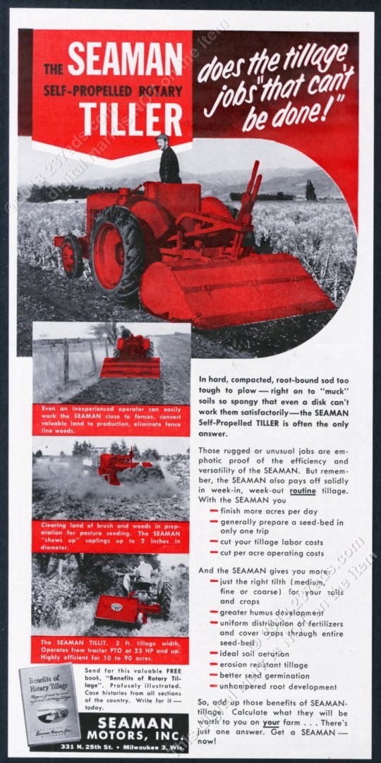 1952 Seaman tractor tiller farm 4 photo vintage print ad