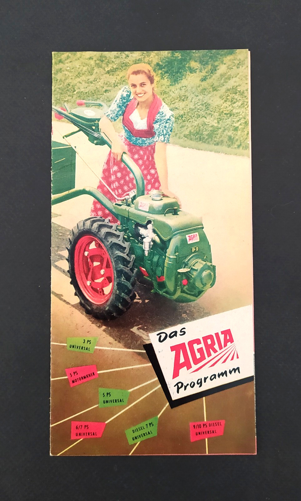 VINTAGE AGRIA UNIVERSAL SINGLE-AXLE TRACTOR-MOWER BROCHURE 1956