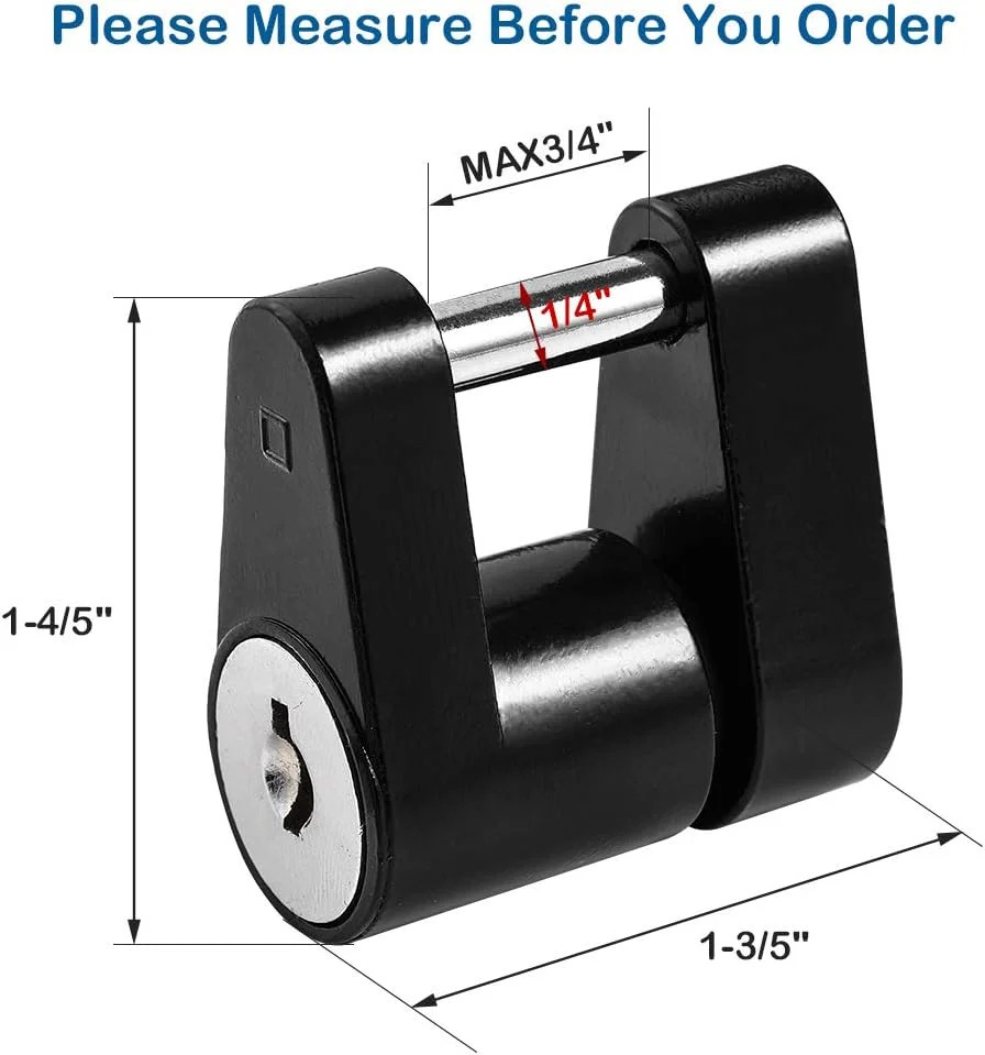 Black Trailer Hitch Coupler Lock, Dia 1/4 Inch, 3/4 Inch Span for Tow B