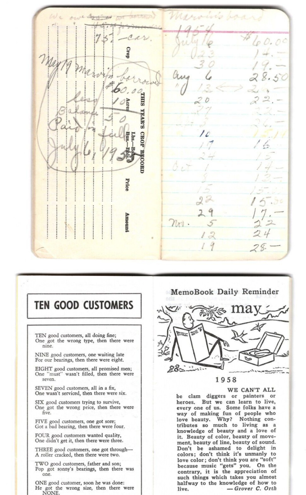 1947 / (2) 1958 Pocket Farmer Log Books / Farm Progress EUC 5.5″X3″