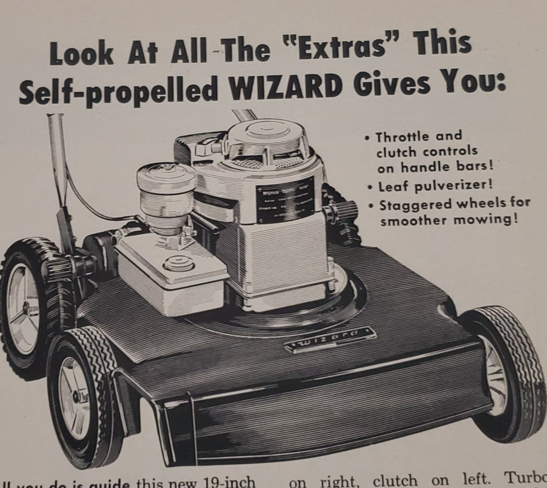 1958 WESTERN AUTO “WIZARD” LAWN MOWER PRODUCT LINE UP ORIGINAL CLASSIC PRINT AD
