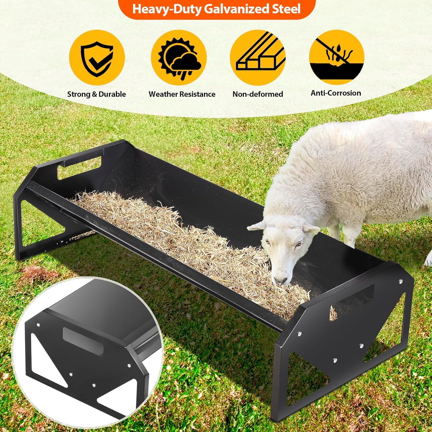 Pasture Feeder 44.2″ Long, Heavy-Duty Large Capacity Livestock Feeder with Deepe
