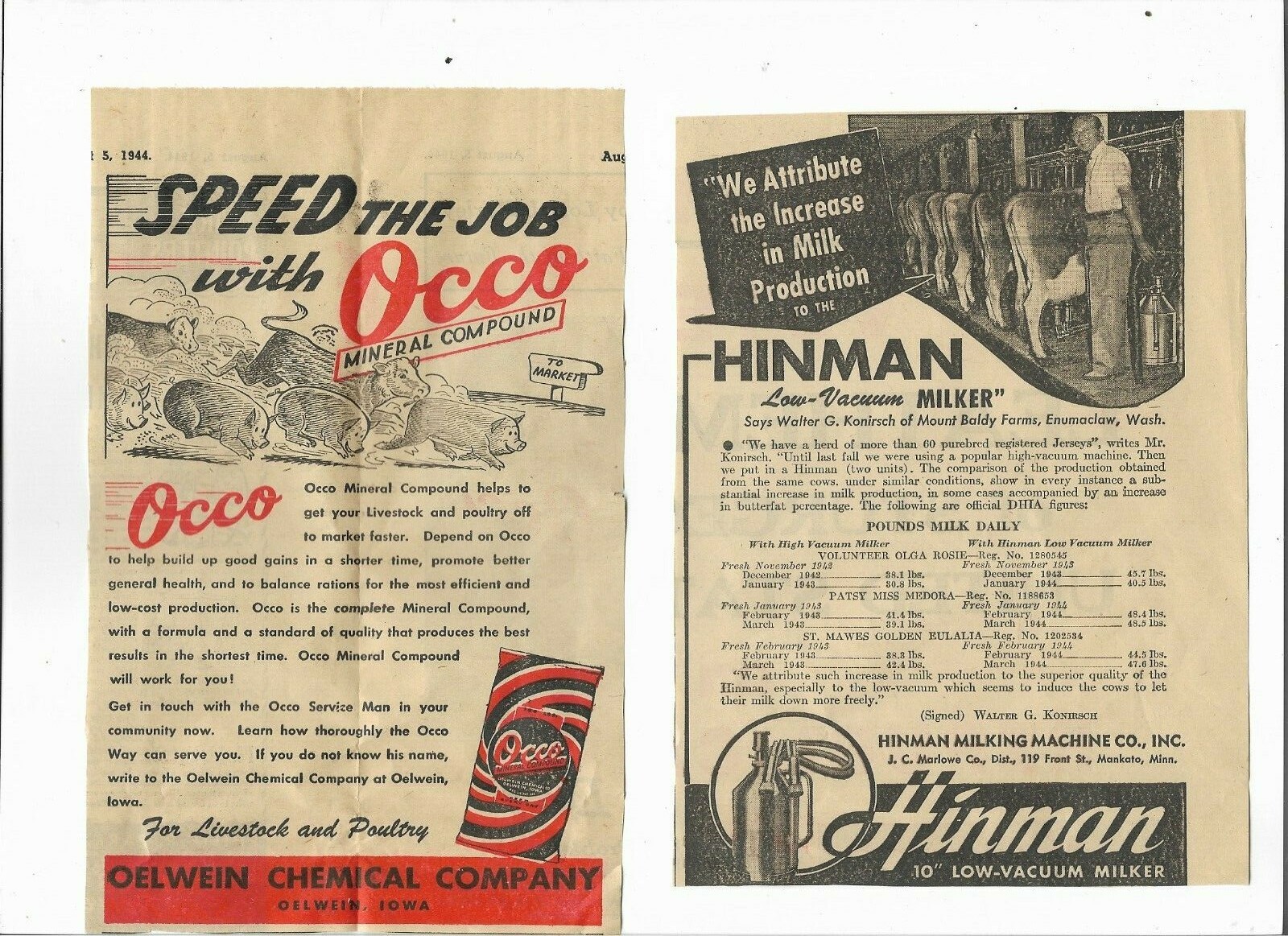 Wisconsin 1944 Agriculture Farm Household 12 ads New Idea Hinman Monarch Ball