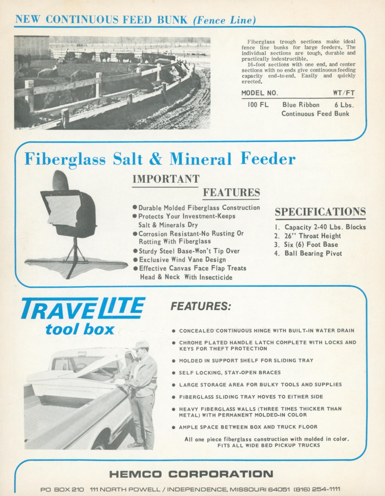 1972 Hemco Fiberglass Feed Bunks Cattle Salt Feeder Tool Box Farming Brochure