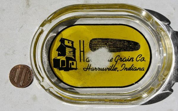 Harrisville Indiana Grain Company Oval Glass CORN Ashtray SCARCE Vintage +++