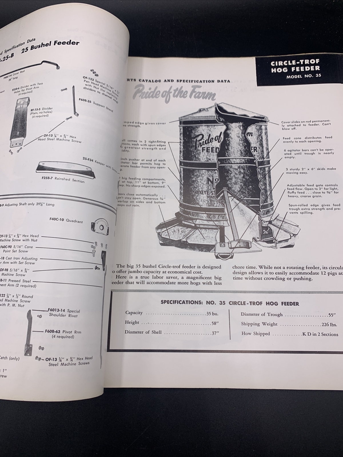 1960’s Hawkeye Steel Prod. Pride Of The Farm Repair Parts Catalog Waterloo Iowa