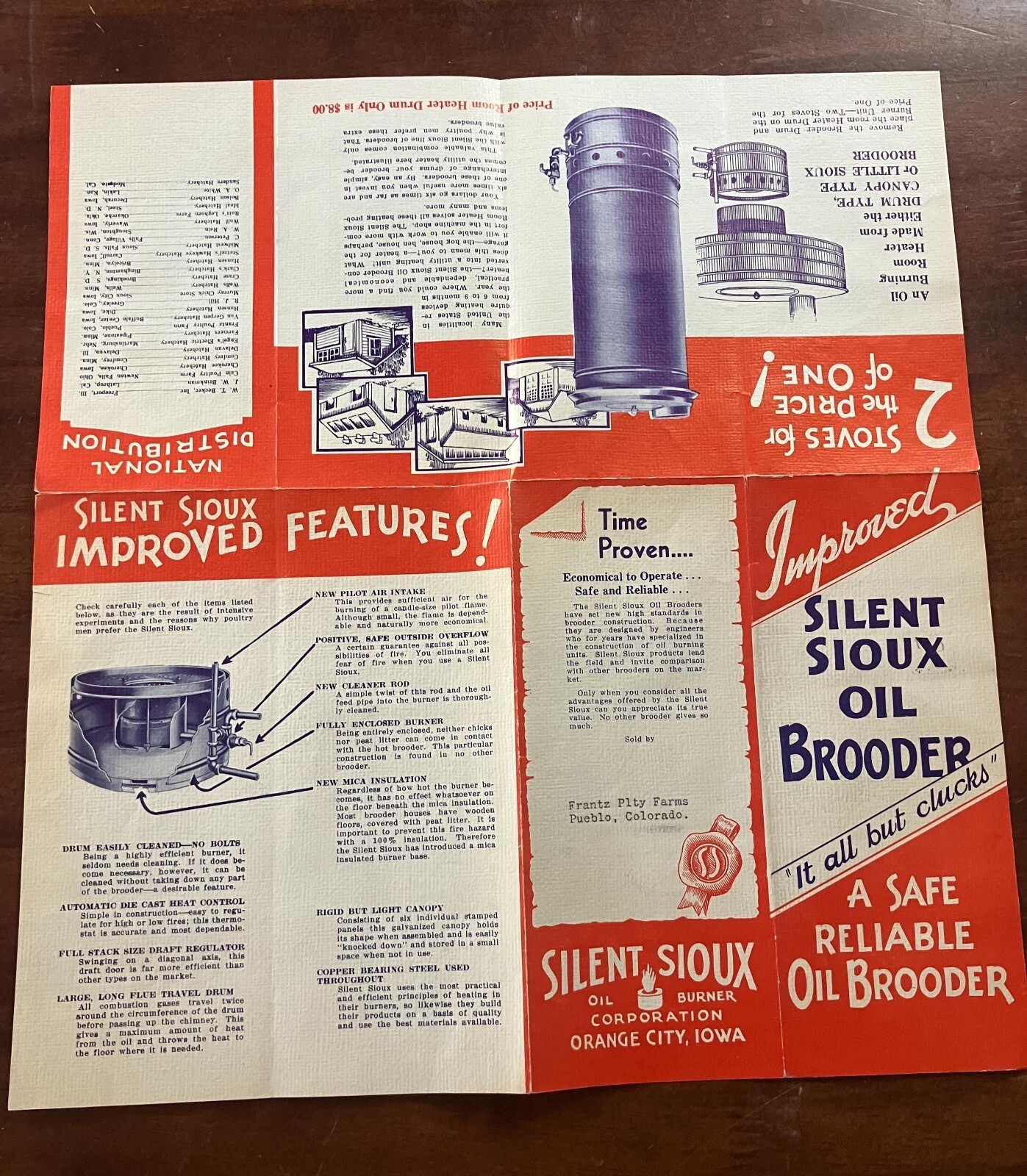 1930’s Silent Sioux Oil Brooder Fold Out Advertising Brochure Frantz Poultry Far